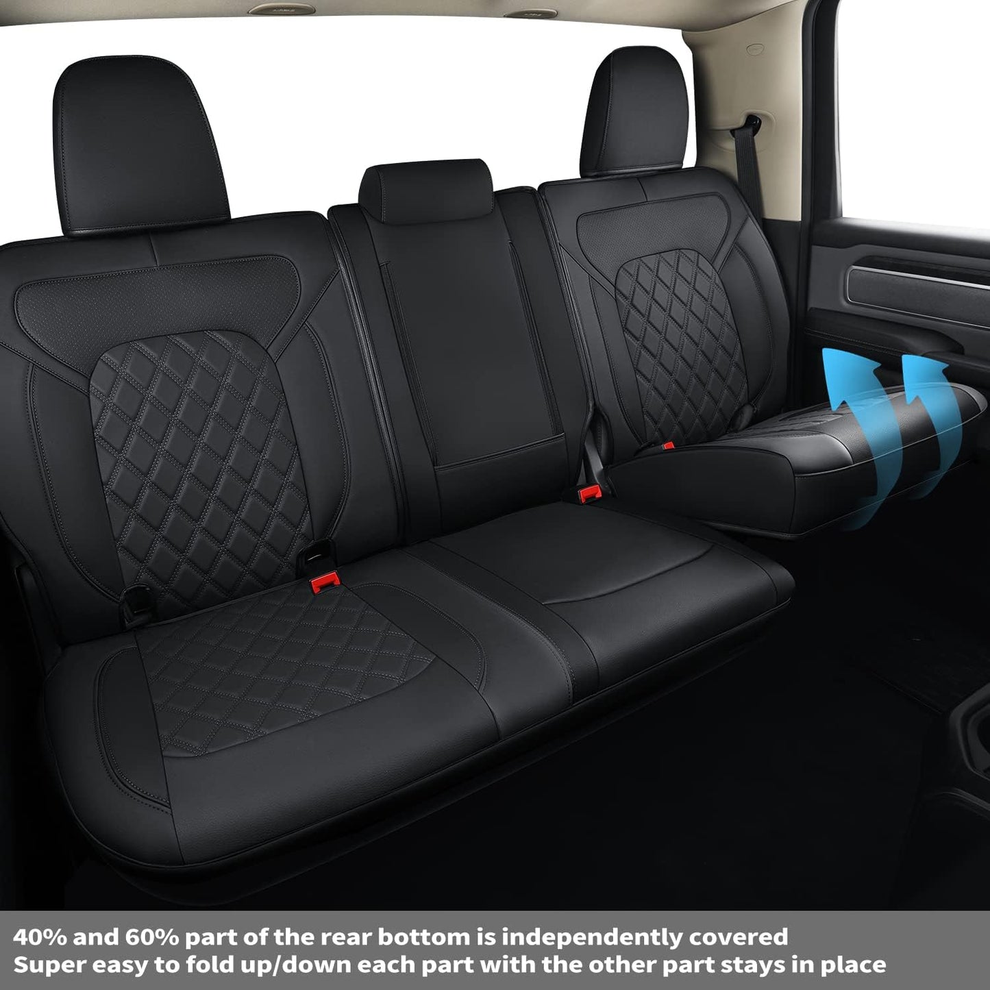 LUCKYMANCLUB Ram 1500Seat Covers,2011-2024,1500/2500/3500Crew Cab Waterproof Seat Covers FullSet, Custom Fit Ram Bighorn Laramie Limited Rebel Longhorn Pickup with 4/6 Split Rear Seat