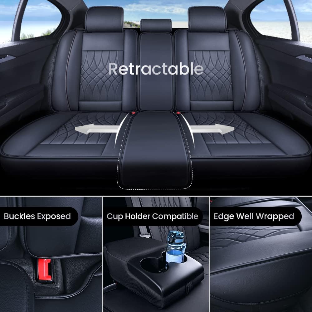 LUCKYMAN CLUB Seat Covers fit for Ford F150 Crew Cab from 2015 to 2024 and fit for F250 F350 F450 Crew Cab from 2017 to 2024 with Faux Leather