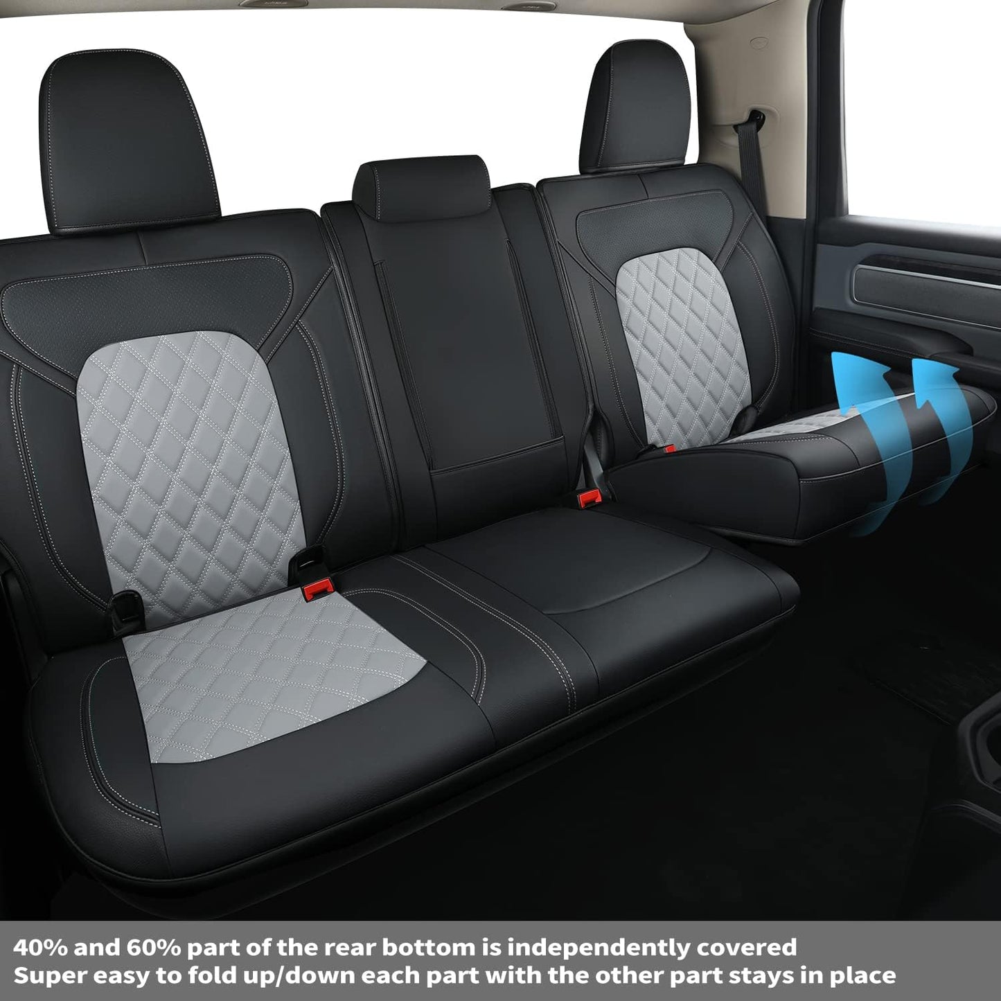 LUCKYMANCLUB Ram 1500Seat Covers,2011-2024,1500/2500/3500Crew Cab Waterproof Seat Covers FullSet, Custom Fit Ram Bighorn Laramie Limited Rebel Longhorn Pickup with 4/6 Split Rear Seat