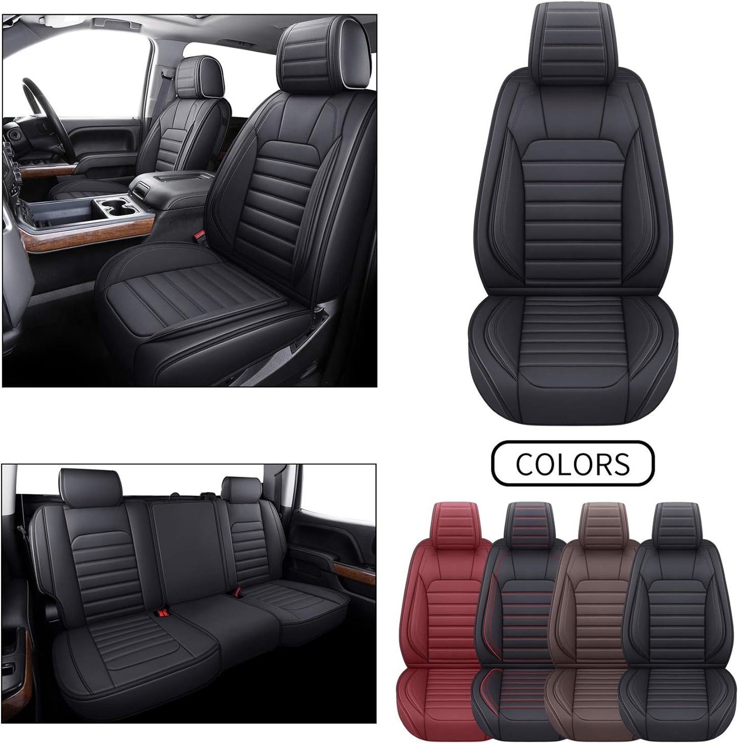 LUCKYMAN CLUB Chevy Chevrolet Silverado GMC Sierra Car Seat Covers Fit 2007-2023 2024 1500/2500/3500HD Truck Waterproof Leather Crew Double Extended Cab Cushion Covers