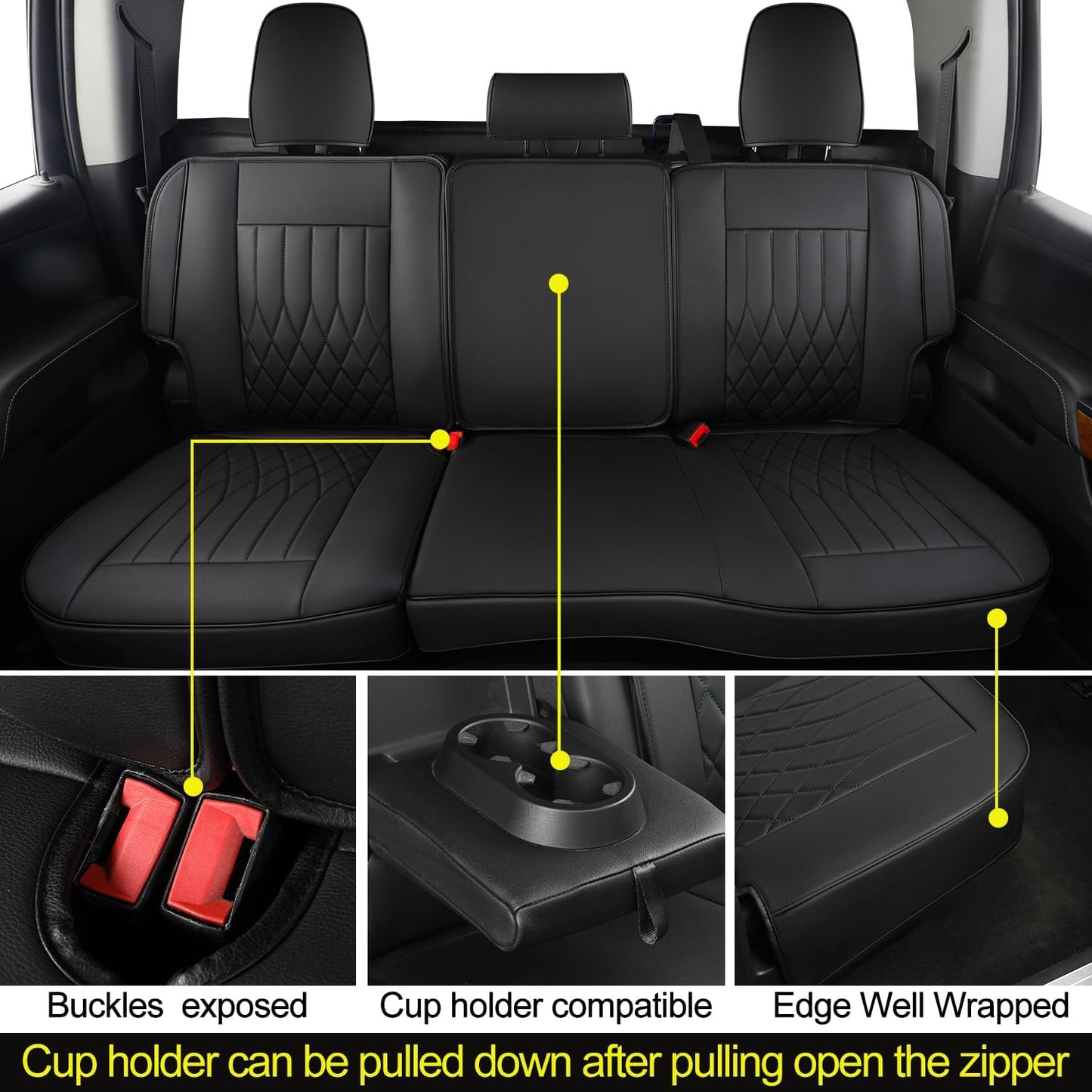 LUCKYMAN CLUB Silverado Faux Leather Seat Covers, Fit for 2014-2024 Chevy Silverado GMC Sierra 1500 and 2020-2024 2500HD 3500HD Crew Cab