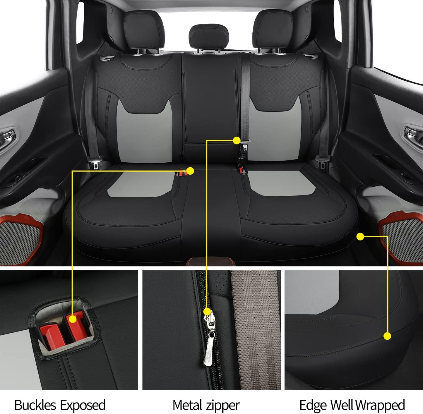 LUCKYMANCLUB Compass Seat Covers, Fit for 2018-2023 Jeep Compass and 2015-2023 Jeep Renegade 4dr SUV with Water Proof Faux Leather