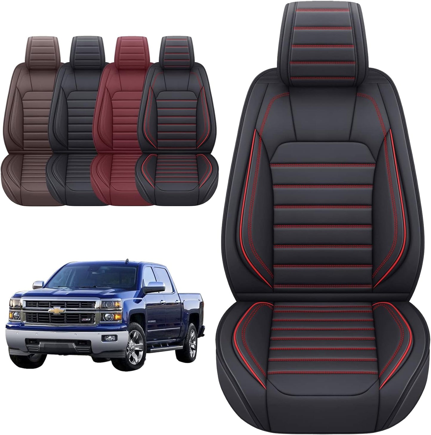 LUCKYMAN CLUB Chevy Chevrolet Silverado GMC Sierra Car Seat Covers Fit 2007-2023 2024 1500/2500/3500HD Truck Waterproof Leather Crew Double Extended Cab Cushion Covers