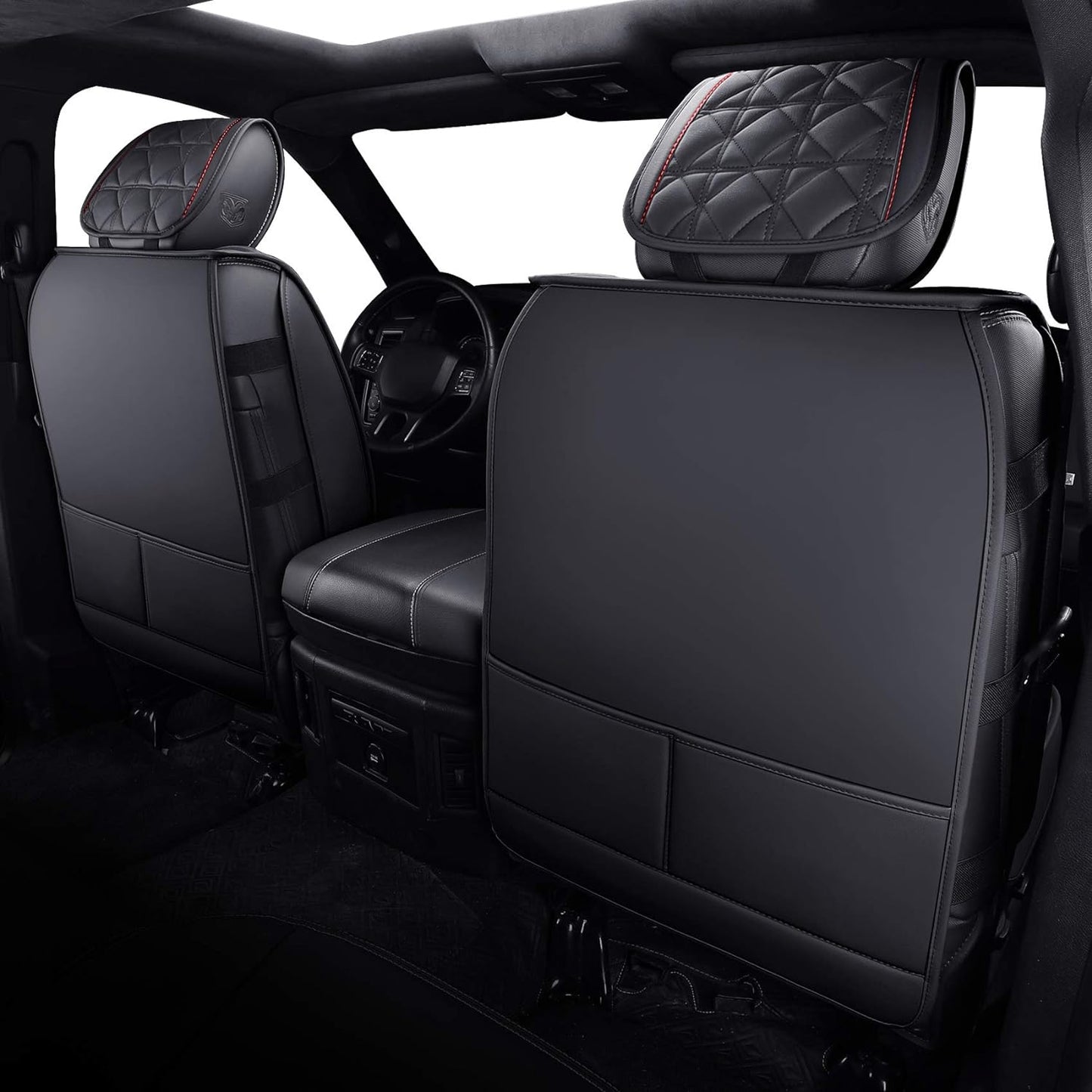 LUCKYMAN CLUB Dodge RAM Seat Covers Fit for 2009-2023 2024 1500HD 2010-2024 2500/3500HD Limited Laramie Big Horn Tradesman Crew Double Cab Quad Cab Truck Waterproof Leather