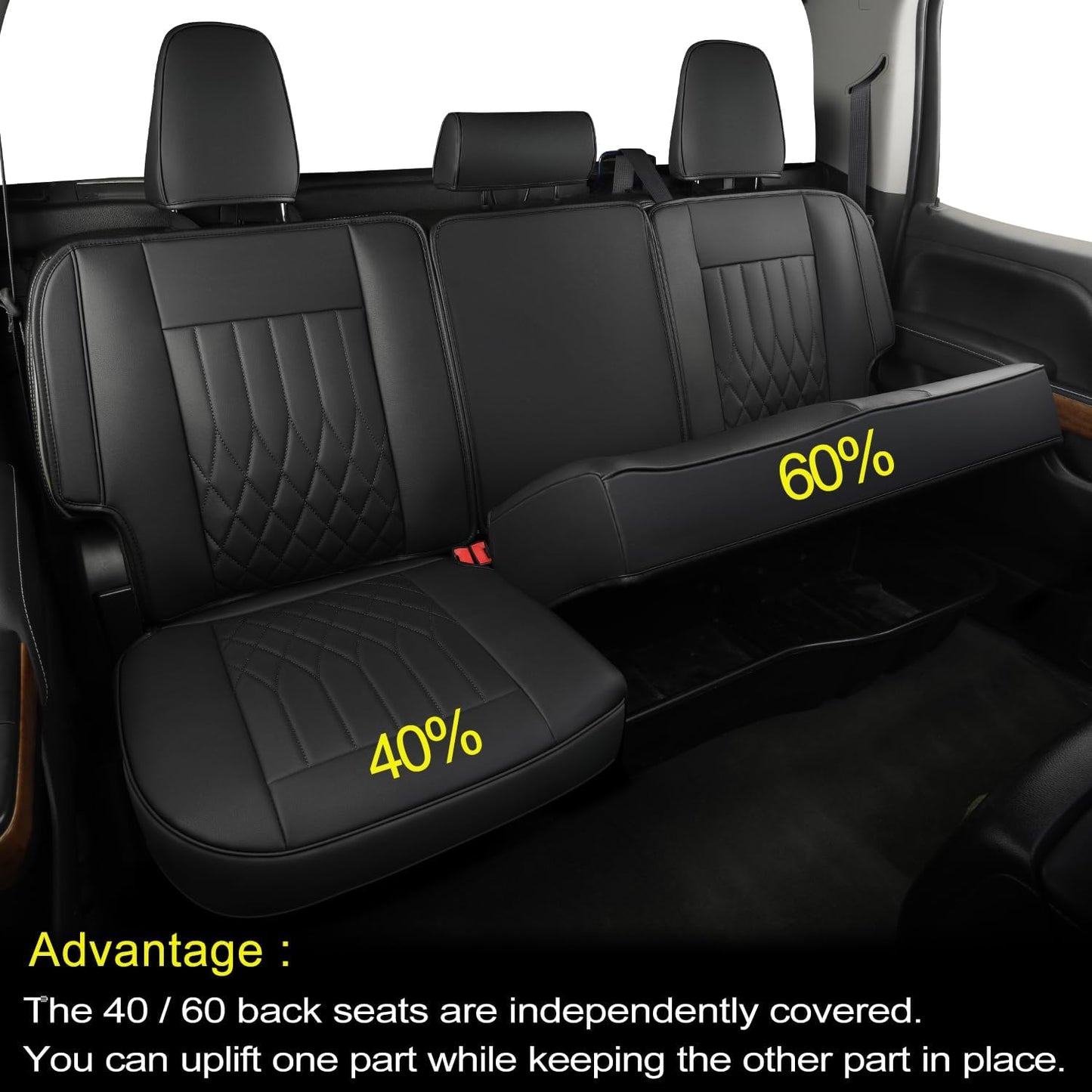 LUCKYMAN CLUB Silverado Faux Leather Seat Covers, Fit for 2014-2024 Chevy Silverado GMC Sierra 1500 and 2020-2024 2500HD 3500HD Crew Cab