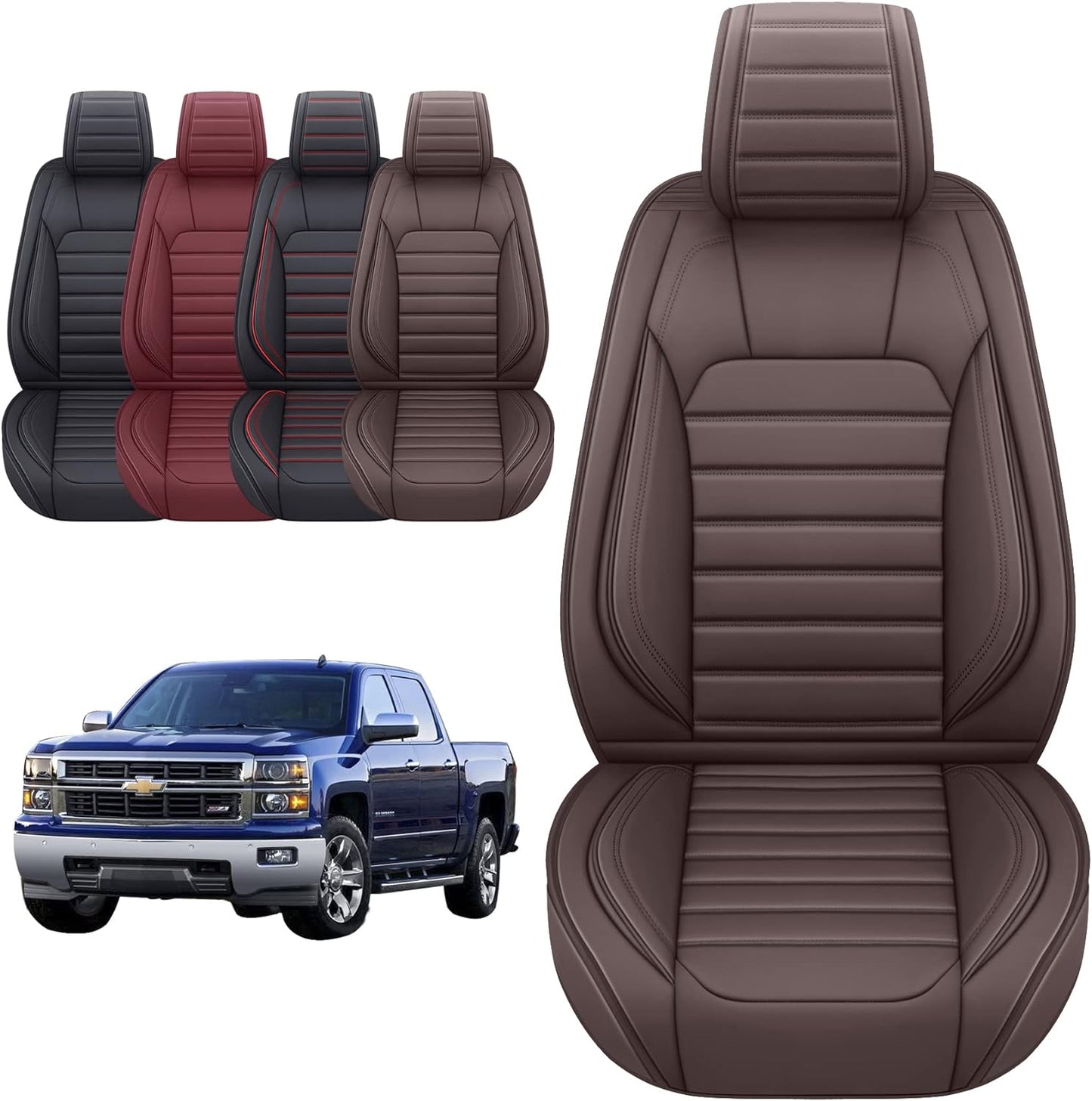 LUCKYMAN CLUB Chevy Chevrolet Silverado GMC Sierra Car Seat Covers Fit 2007-2023 2024 1500/2500/3500HD Truck Waterproof Leather Crew Double Extended Cab Cushion Covers