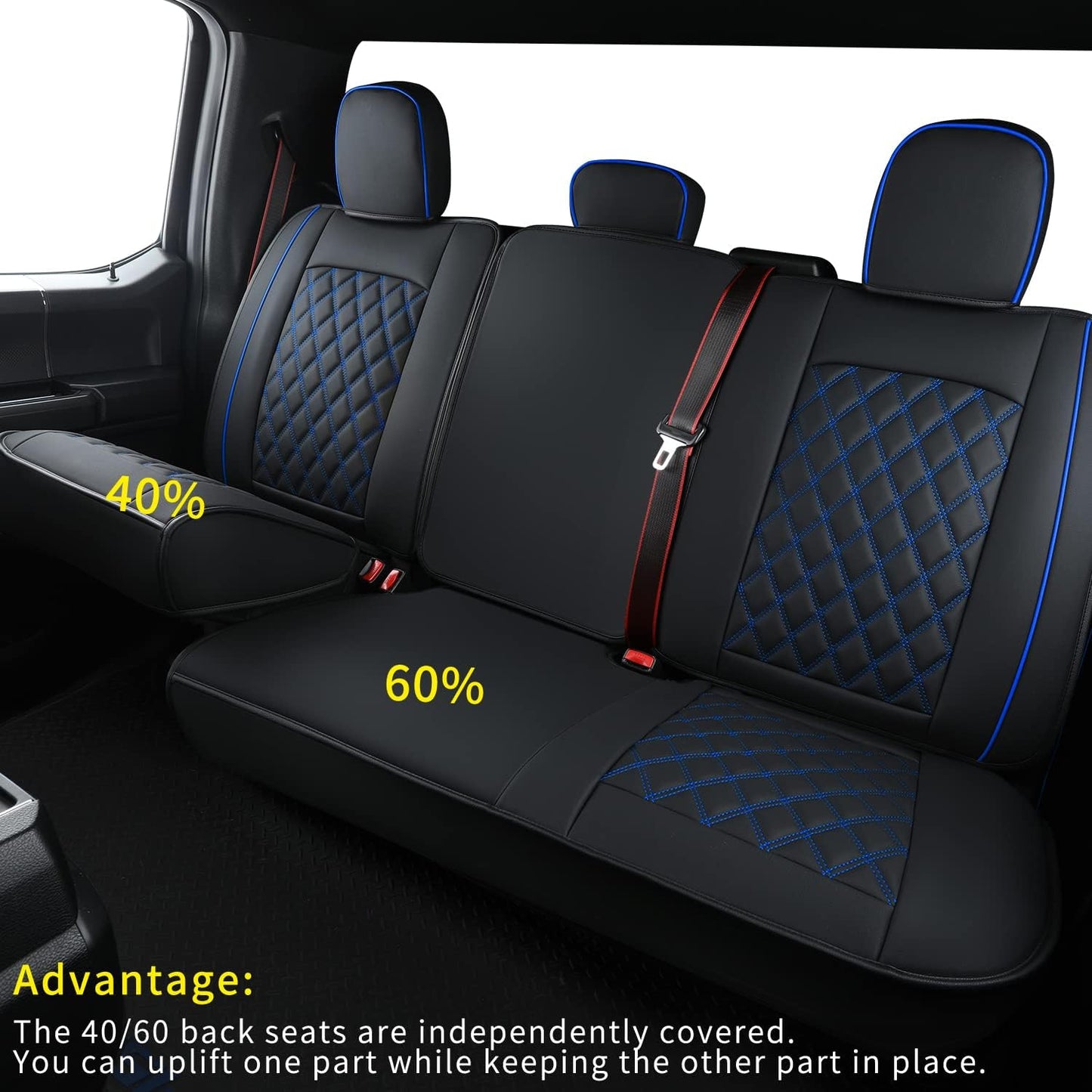LUCKYMAN CLUB Ford F150 Seat Cover for 2015-2024 F150 and 2017-2024 F250 F350 F450 Super Duty Crew Cab Pickups Faux Leather
