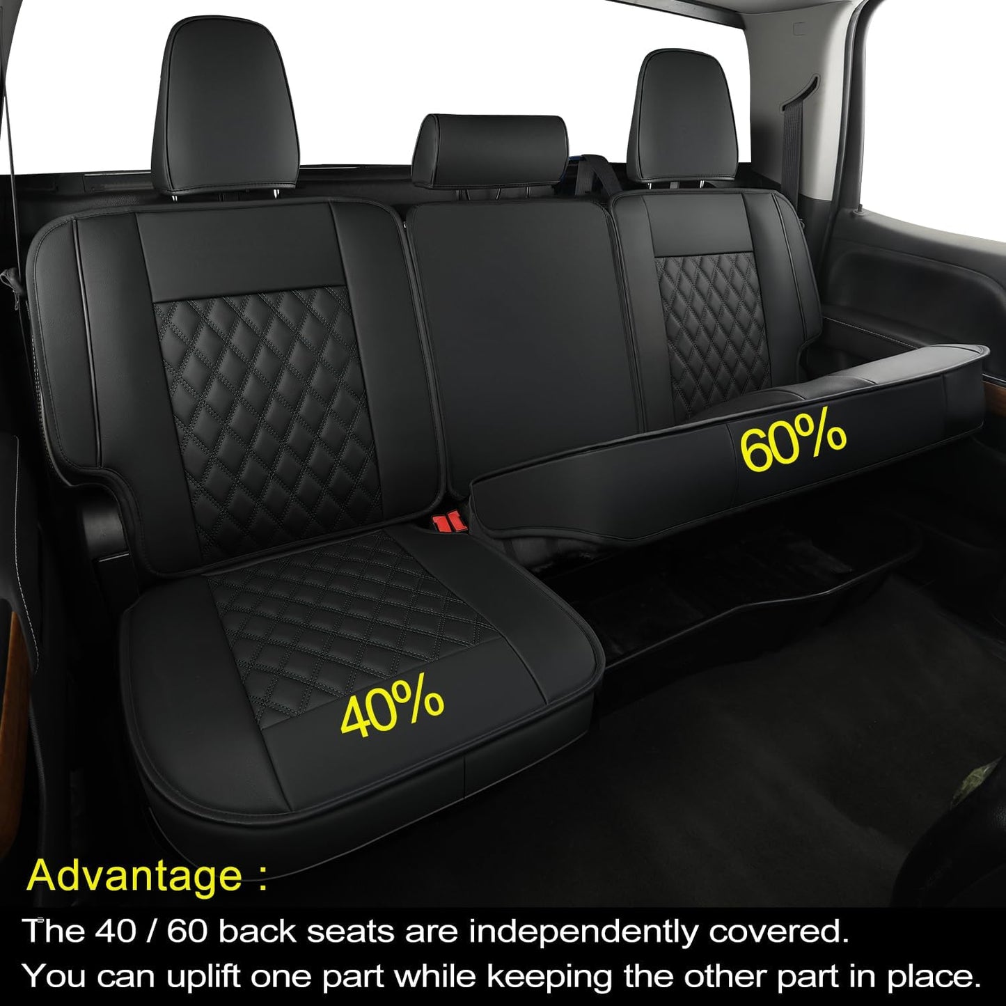 LUCKYMAN CLUB Silverado Faux Leather Seat Covers, Fit for 2014-2024 Chevy Silverado GMC Sierra 1500 and 2020-2024 2500HD 3500HD Crew Cab