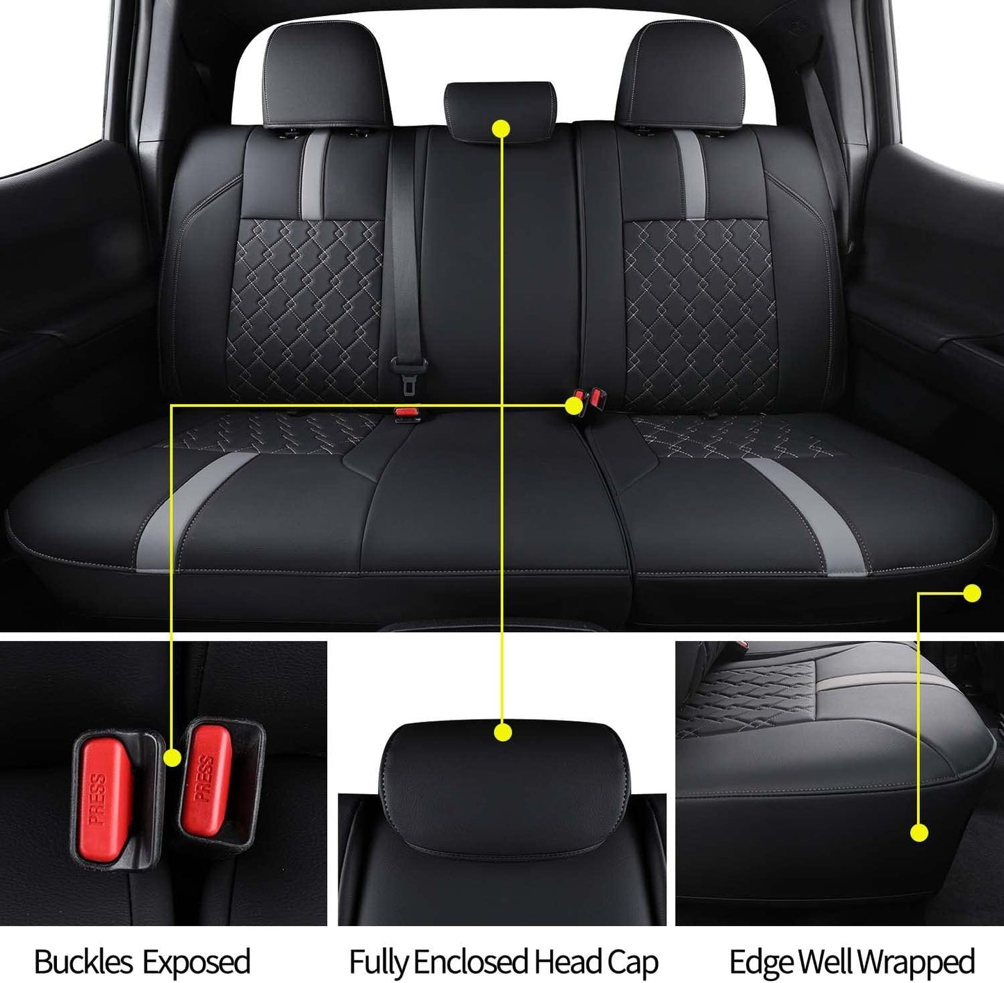 LUCKYMAN CLUB Tacoma Seat Covers, Custom fit 2016-2023 Faux Leather Tacoma SR SR5 TRD Sport TRD Off-Road PreRunner Crew Double Cab