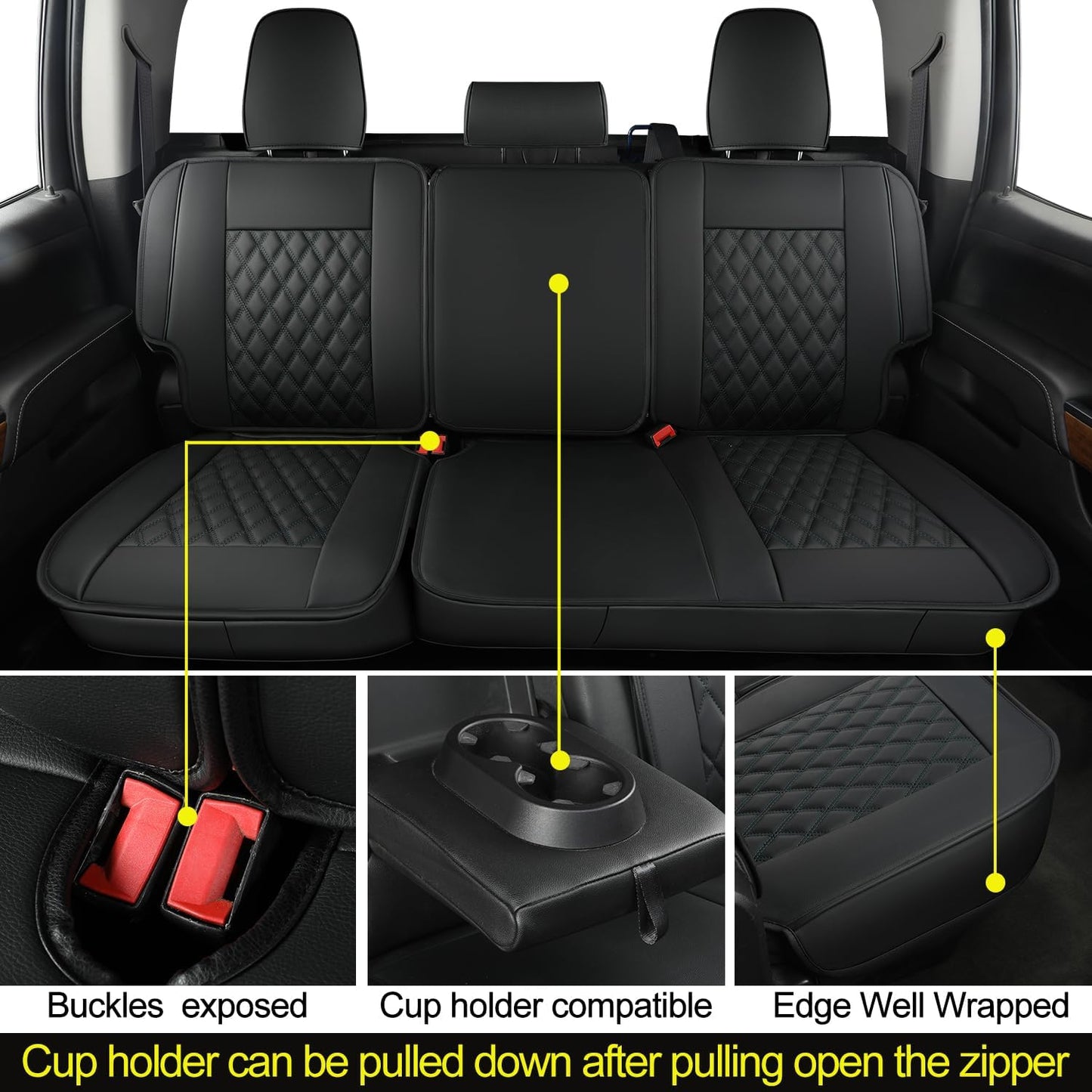 LUCKYMAN CLUB Silverado Faux Leather Seat Covers, Fit for 2014-2024 Chevy Silverado GMC Sierra 1500 and 2020-2024 2500HD 3500HD Crew Cab