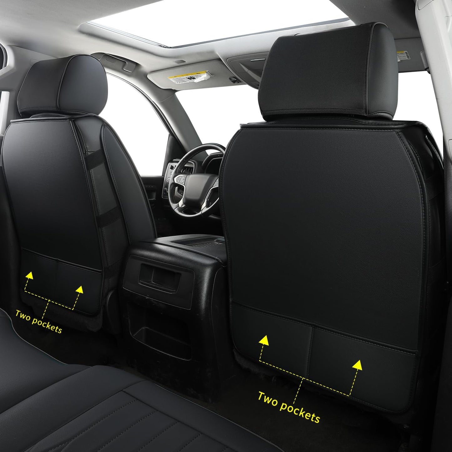 LUCKYMAN CLUB Silverado Faux Leather Seat Covers, Fit for 2014-2024 Chevy Silverado GMC Sierra 1500 and 2020-2024 2500HD 3500HD Crew Cab