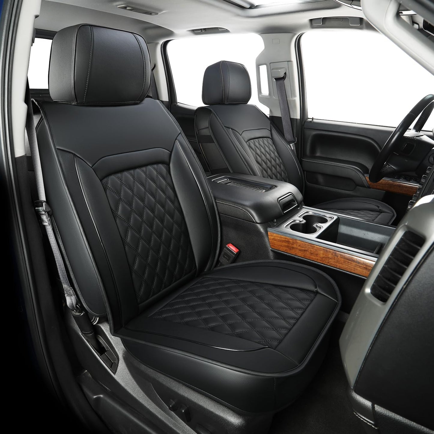 LUCKYMAN CLUB Silverado Faux Leather Seat Covers, Fit for 2014-2024 Chevy Silverado GMC Sierra 1500 and 2020-2024 2500HD 3500HD Crew Cab