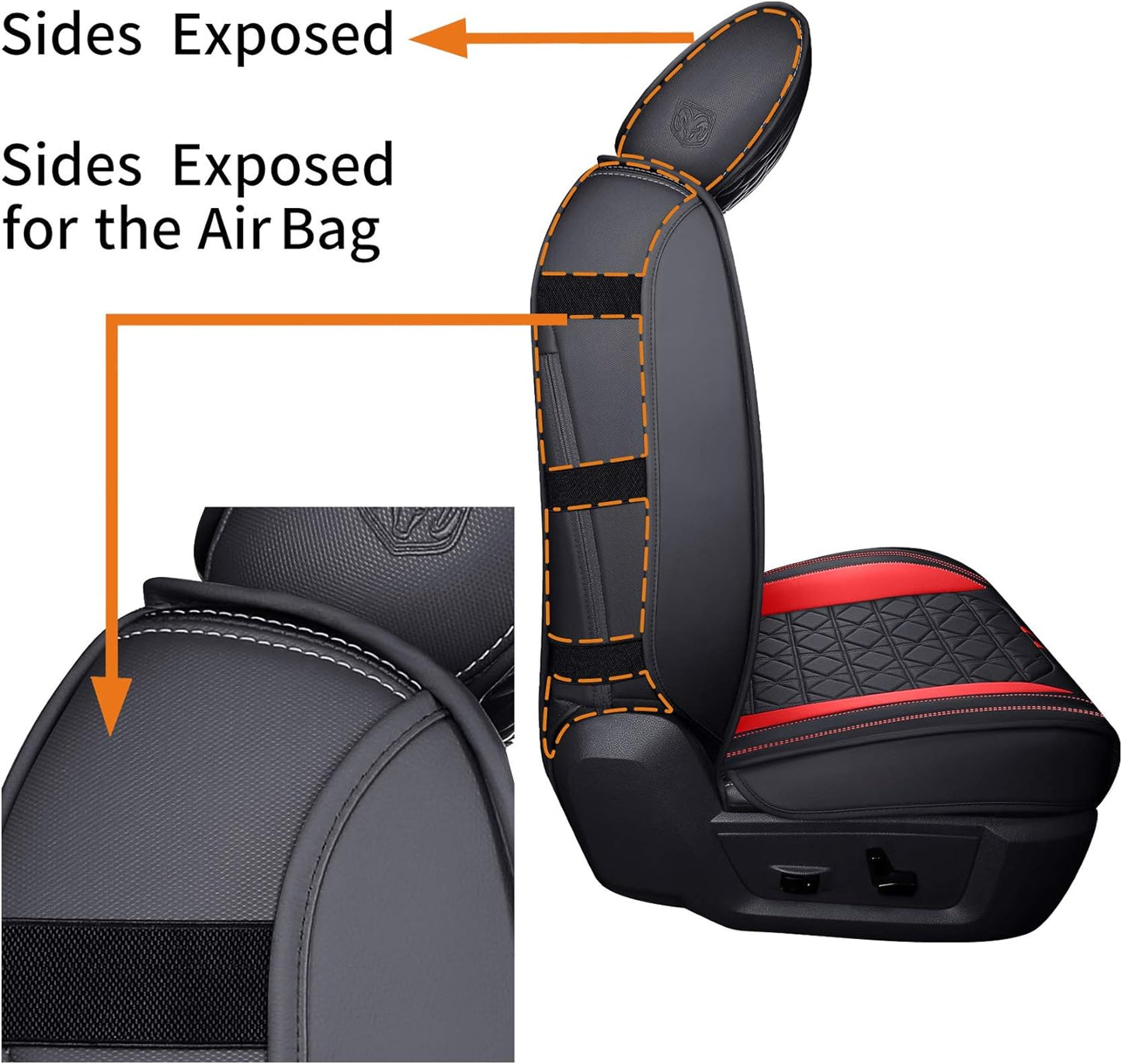 LUCKYMAN CLUB Dodge RAM Seat Covers Fit for 2009-2023 2024 1500HD 2010-2024 2500/3500HD Limited Laramie Big Horn Tradesman Crew Double Cab Quad Cab Truck Waterproof Leather