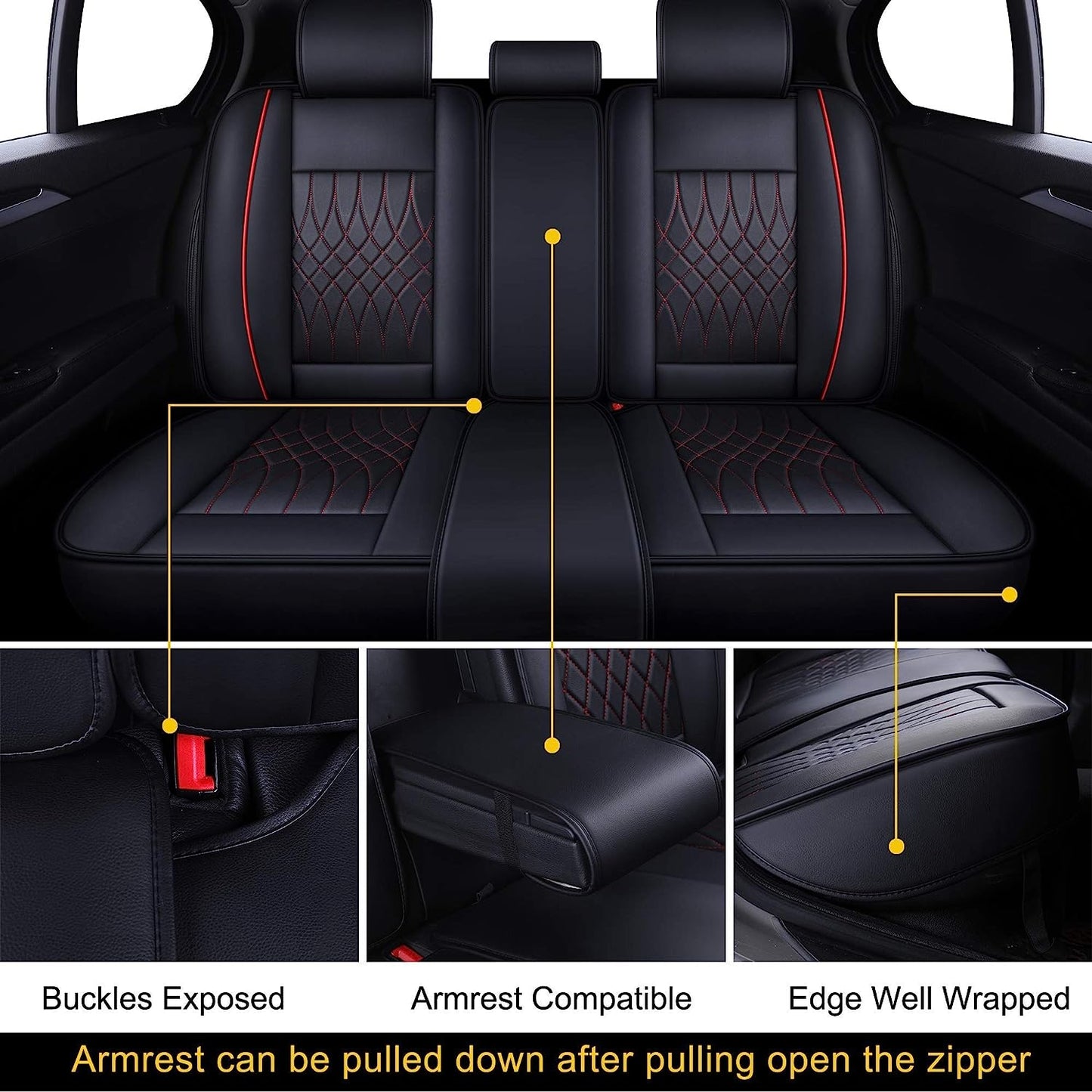 LUCKYMAN CLUB Seat Covers fit for Ford F150 Crew Cab from 2015 to 2024 and fit for F250 F350 F450 Crew Cab from 2017 to 2024 with Faux Leather