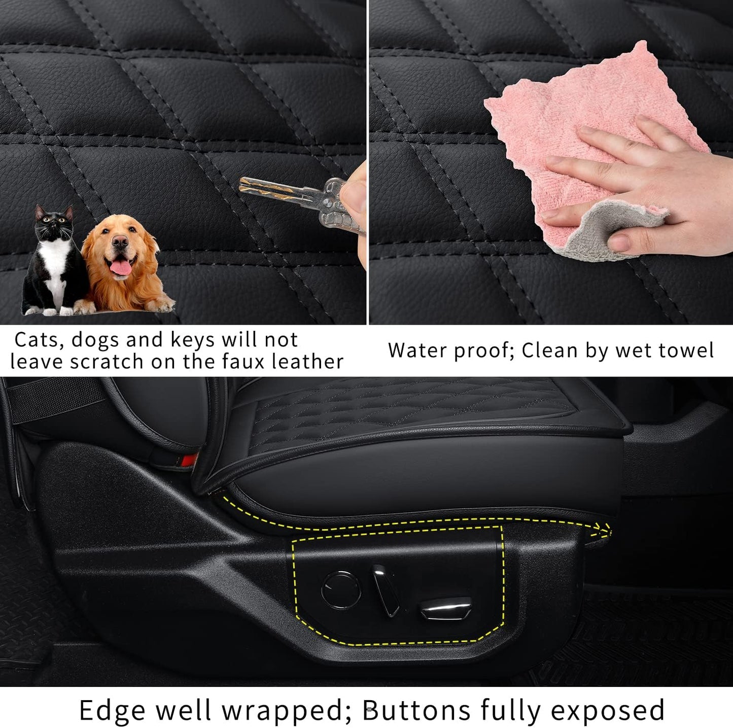 LUCKYMAN CLUB F150 Faux Leather Seat Covers Fit for 2015-2024 F150 SuperCrew and 2017-2024 F250 F350 F450 Super Duty Crew Cab Pickup Trucks