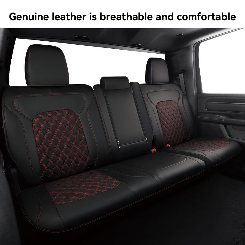 LUCKYMANCLUB Dodge Ram 1500 Seat Covers,2019-2024,1500/2500/3500Crew Cab Waterproof Seat Covers FullSet, Custom Fit Ram Bighorn Laramie Limited Rebel Longhorn Pickup with 4/6 Split Rear Seat