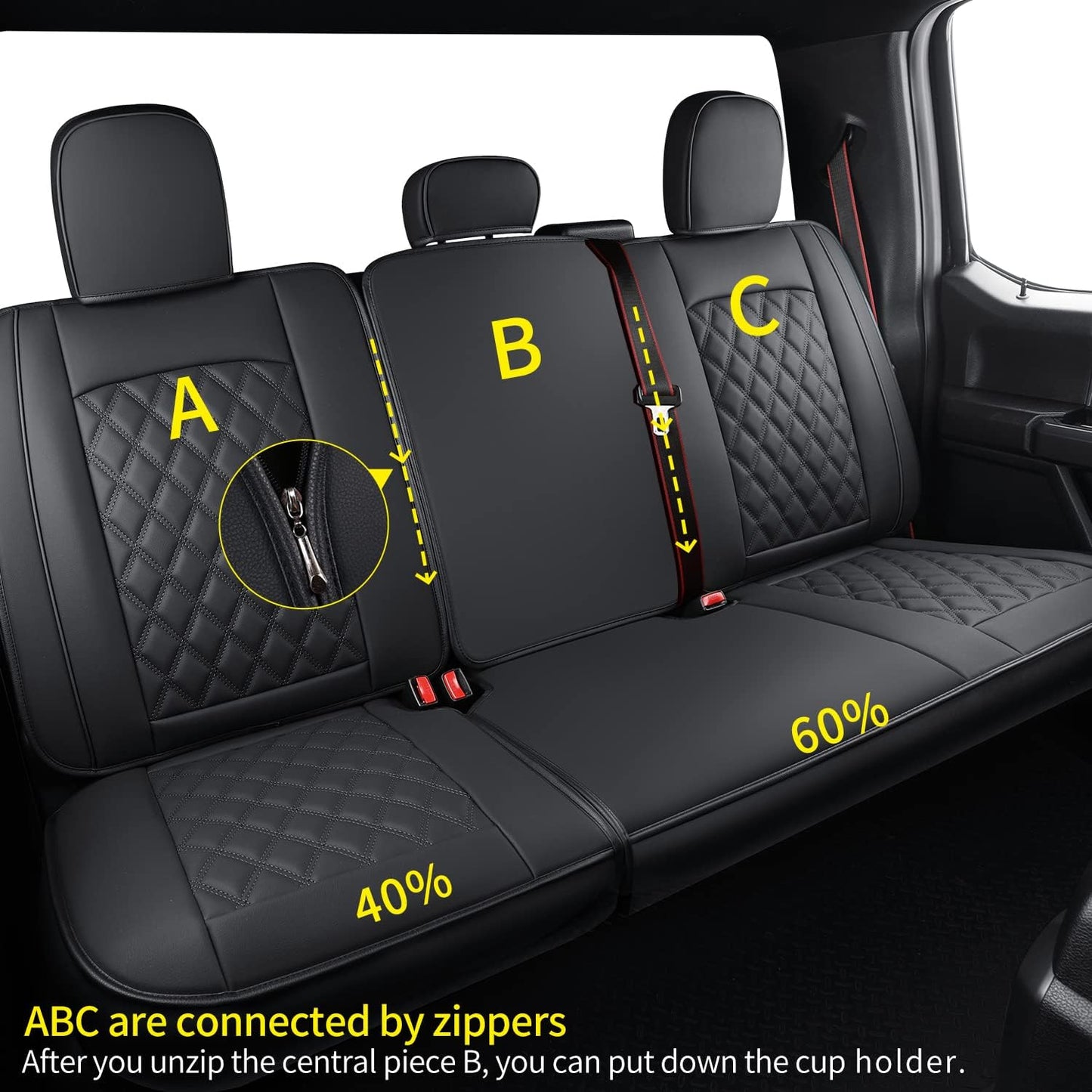 LUCKYMAN CLUB F150 Faux Leather Seat Covers Fit for 2015-2024 F150 SuperCrew and 2017-2024 F250 F350 F450 Super Duty Crew Cab Pickup Trucks