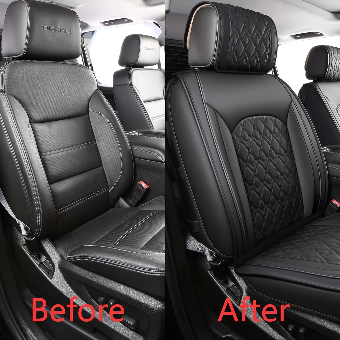 LUCKYMAN CLUB Chevy Silverado Seat Covers,Leather Seat Covers for GMC Sierra,Custom Fit 2007-2024 1500 2500HD 3500HD Crew Double Extended Regular Cab,LT LZT RST