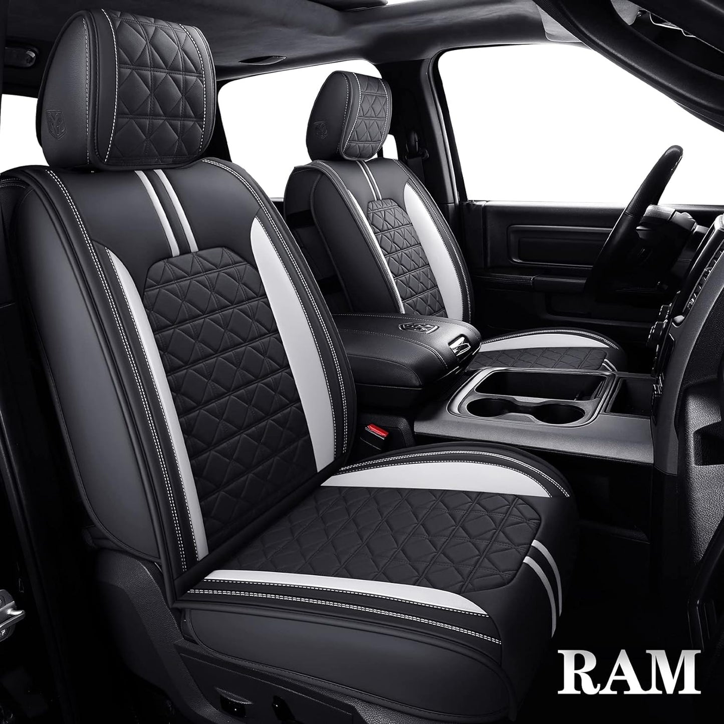 LUCKYMAN CLUB Dodge RAM Seat Covers Fit for 2009-2023 2024 1500HD 2010-2024 2500/3500HD Limited Laramie Big Horn Tradesman Crew Double Cab Quad Cab Truck Waterproof Leather