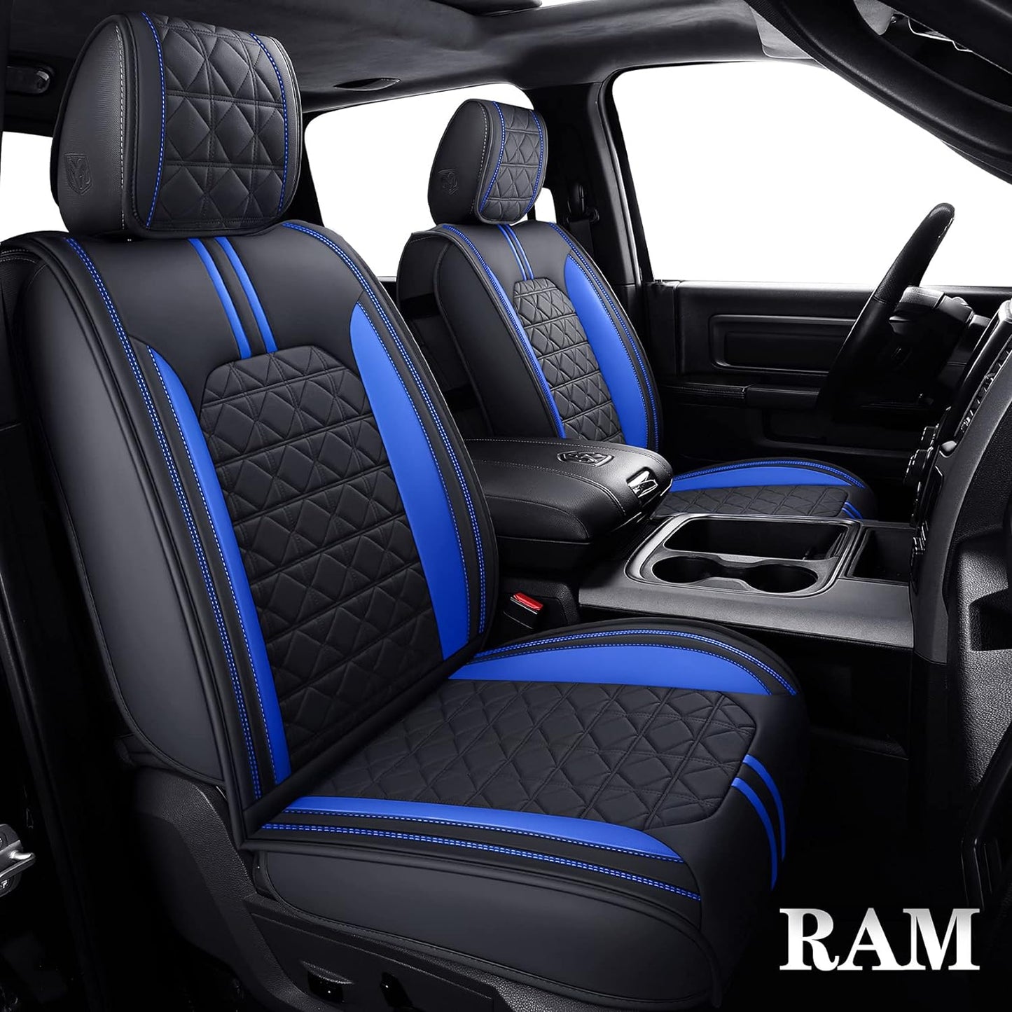 LUCKYMAN CLUB Dodge RAM Seat Covers Fit for 2009-2023 2024 1500HD 2010-2024 2500/3500HD Limited Laramie Big Horn Tradesman Crew Double Cab Quad Cab Truck Waterproof Leather