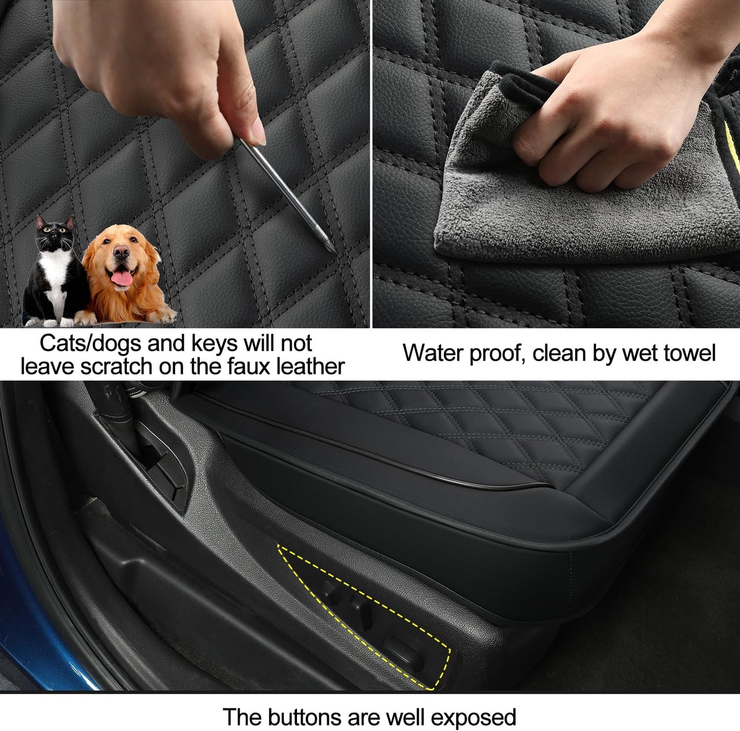 LUCKYMAN CLUB Silverado Faux Leather Seat Covers, Fit for 2014-2024 Chevy Silverado GMC Sierra 1500 and 2020-2024 2500HD 3500HD Crew Cab
