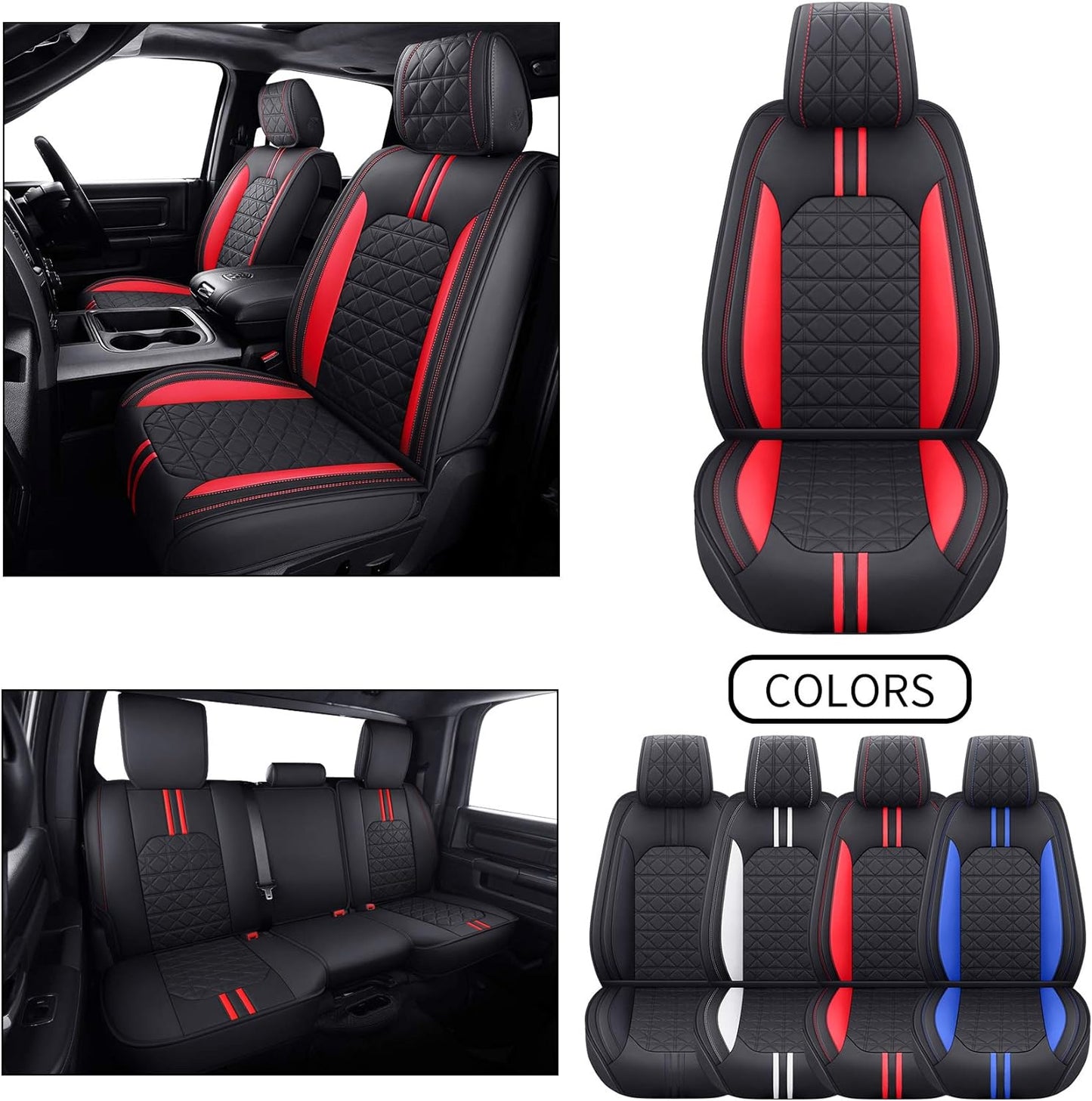 LUCKYMAN CLUB Dodge RAM Seat Covers Fit for 2009-2023 2024 1500HD 2010-2024 2500/3500HD Limited Laramie Big Horn Tradesman Crew Double Cab Quad Cab Truck Waterproof Leather