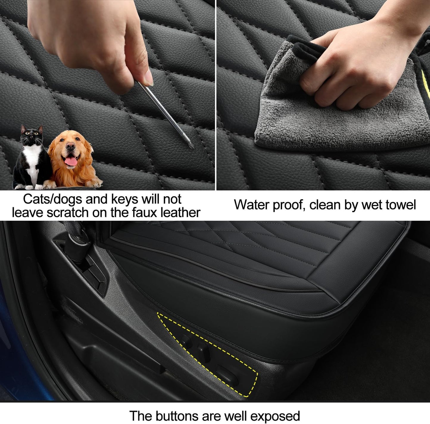 LUCKYMAN CLUB Silverado Faux Leather Seat Covers, Fit for 2014-2024 Chevy Silverado GMC Sierra 1500 and 2020-2024 2500HD 3500HD Crew Cab