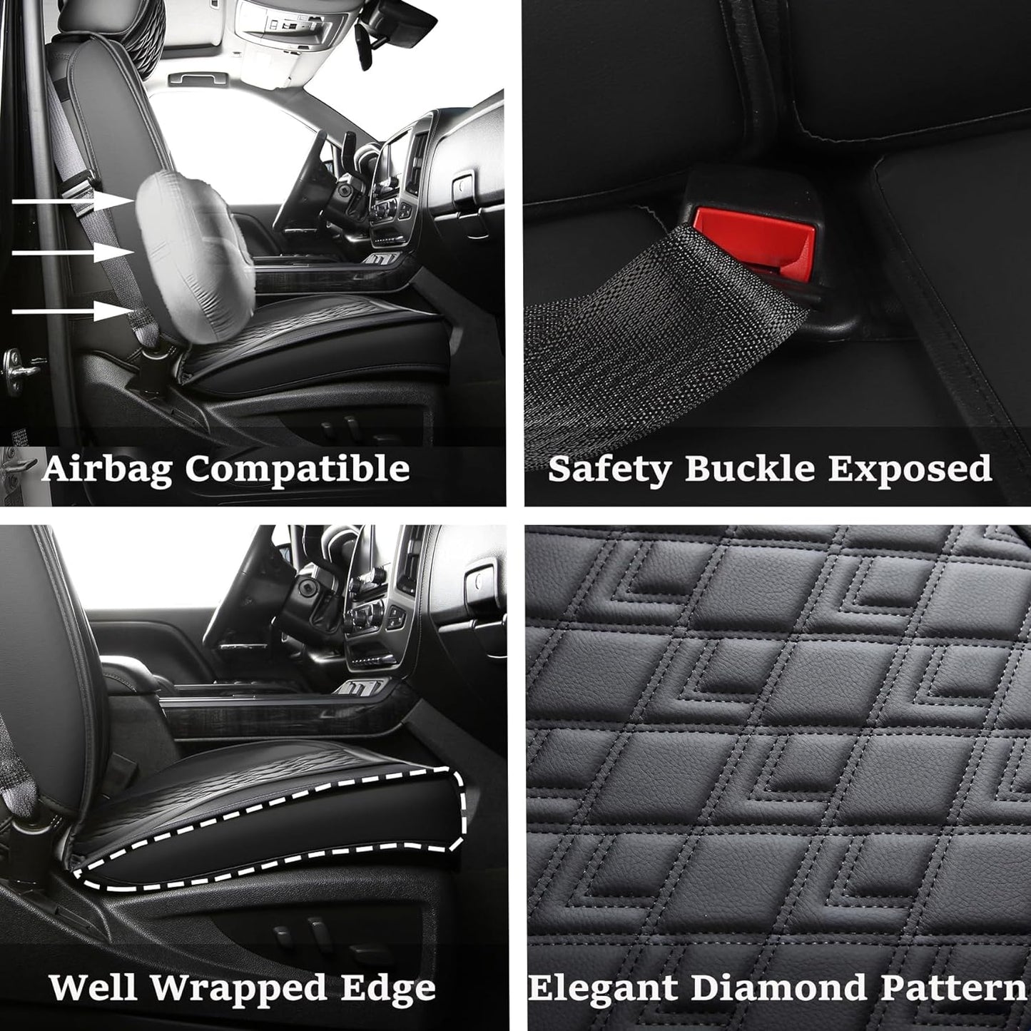 LUCKYMAN CLUB Chevy Silverado Seat Covers,Leather Seat Covers for GMC Sierra,Custom Fit 2007-2024 1500 2500HD 3500HD Crew Double Extended Regular Cab,LT LZT RST