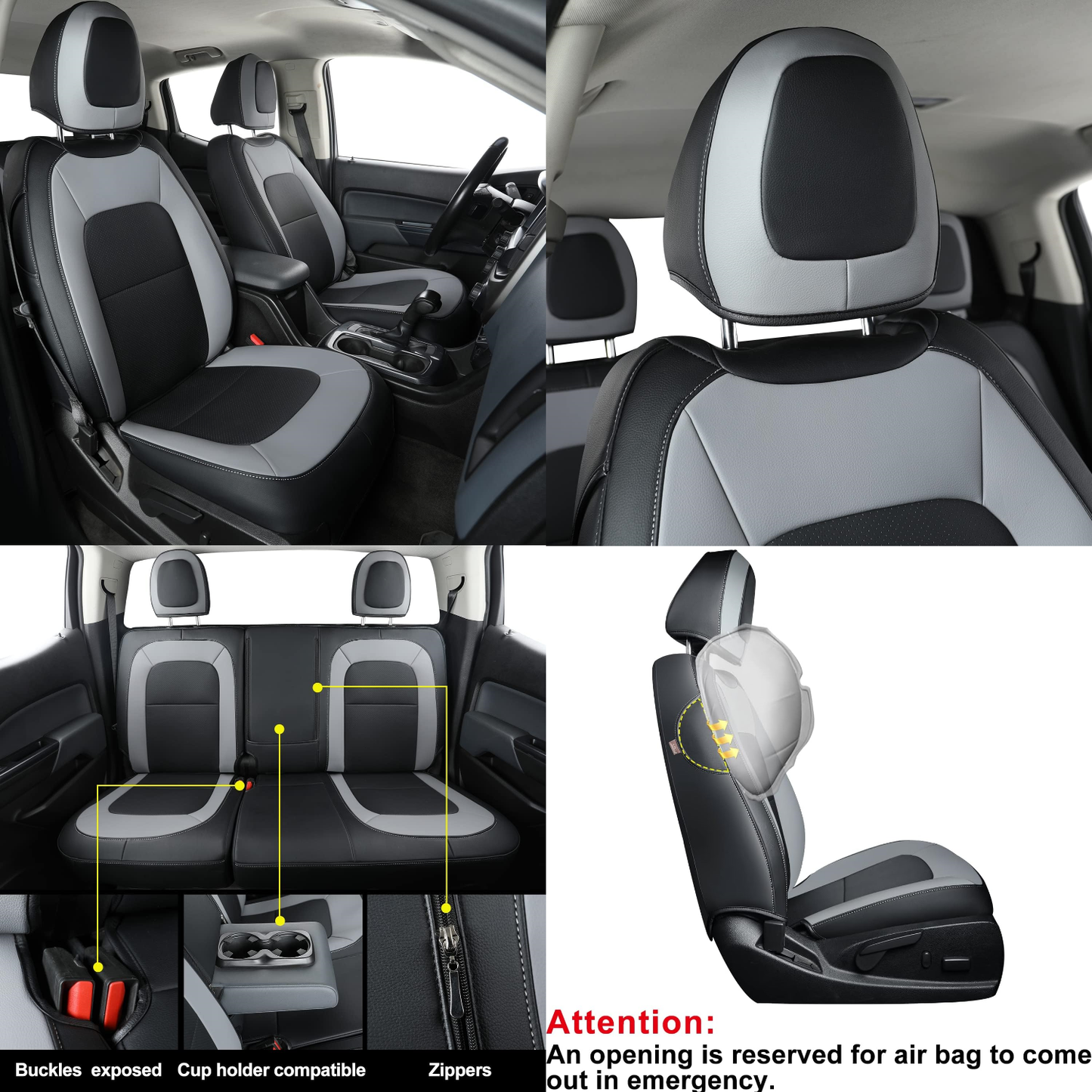 LUCKYMAN CLUB Chevy Colorado Seat Covers, fit for Colorado Canyon Crew Cab Z71 LT ZR2 Work Truck 2015 2016 2017 2018 2019 2020 2021 2022 with Faux Leather