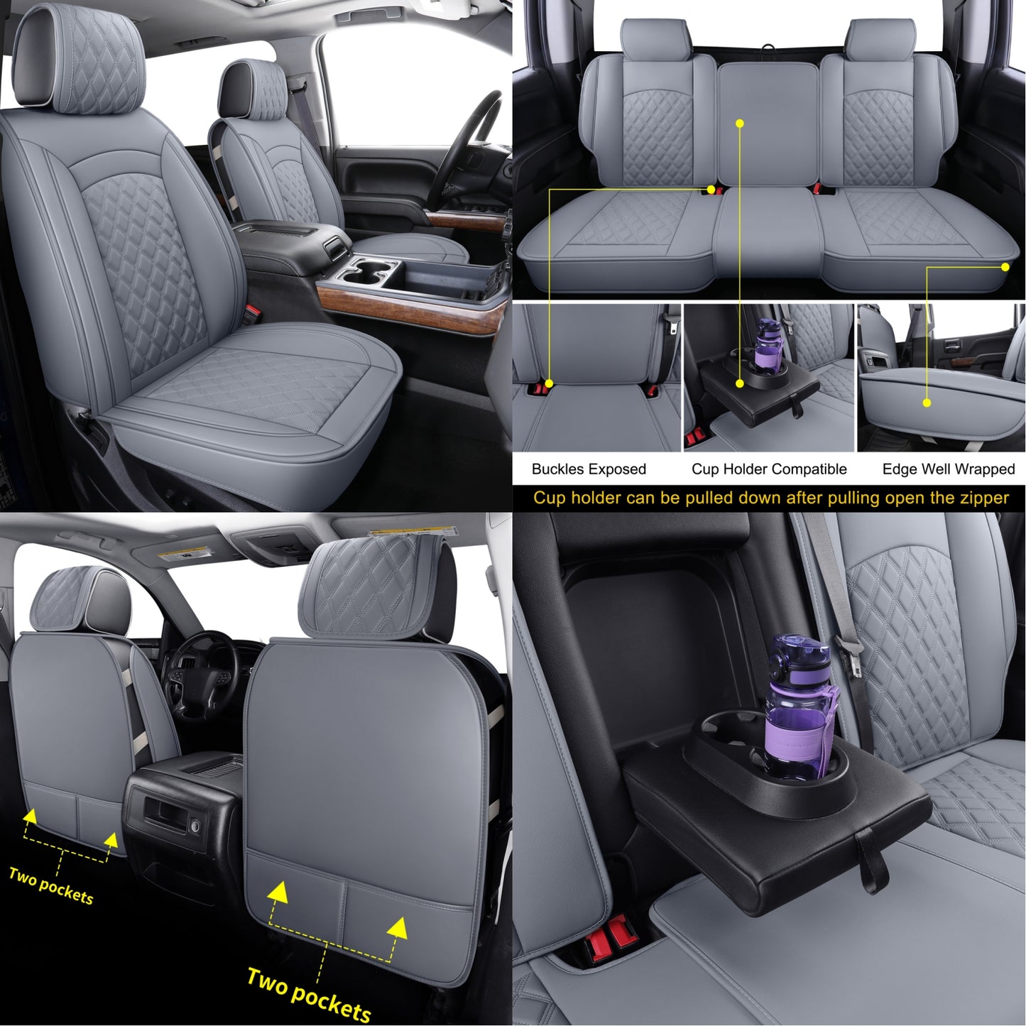LUCKYMAN CLUB Chevy Silverado GMC Sierra Truck Seat Covers Trail Boss Z71 Pickup 2007-2024 1500 2500HD 3500HD Crew Double Extended Cab Waterproof Leather
