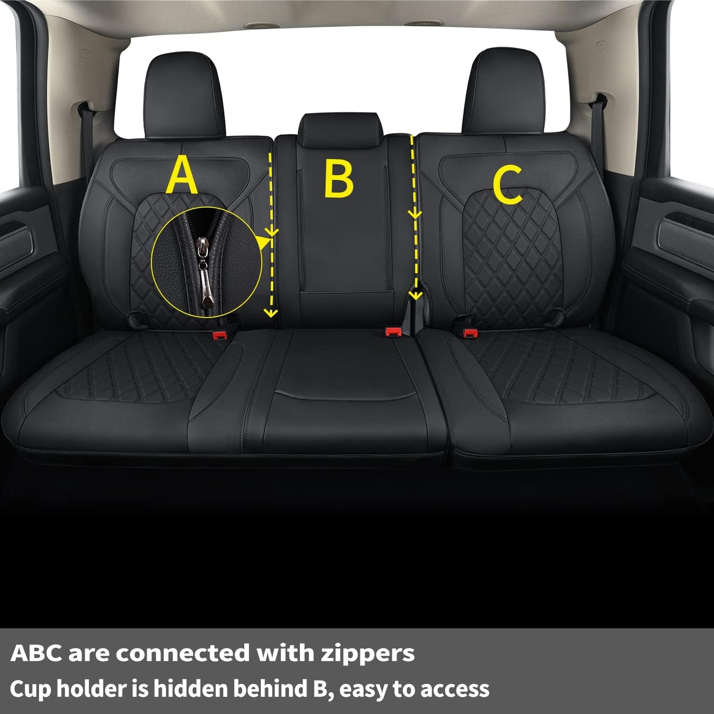 LUCKYMANCLUB Ram 1500Seat Covers,2011-2024,1500/2500/3500Crew Cab Waterproof Seat Covers FullSet, Custom Fit Ram Bighorn Laramie Limited Rebel Longhorn Pickup with 4/6 Split Rear Seat
