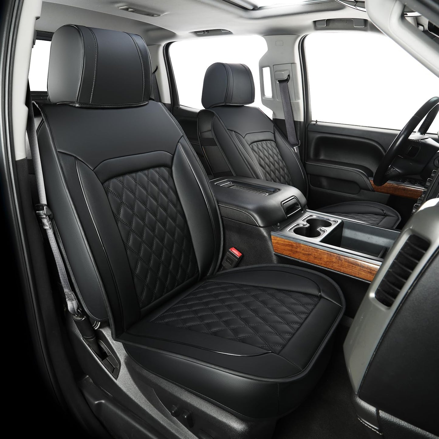 LUCKYMAN CLUB Silverado Faux Leather Seat Covers, Fit for 2014-2024 Chevy Silverado GMC Sierra 1500 and 2020-2024 2500HD 3500HD Crew Cab