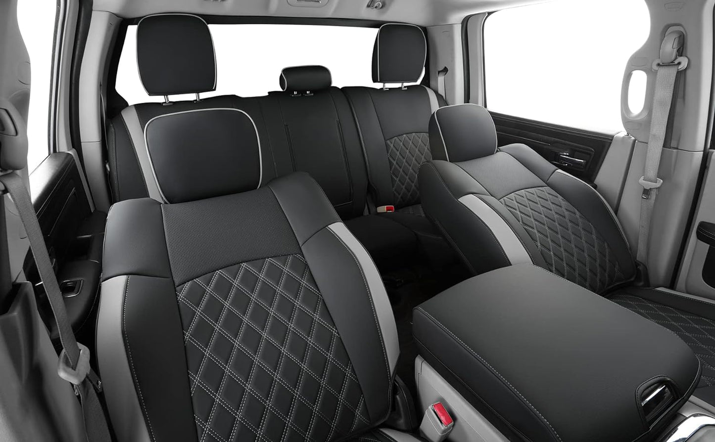 LUCKYMANCLUB Ram 1500Seat Covers,2011-2024,1500/2500/3500Crew Cab Waterproof Seat Covers FullSet, Custom Fit Ram Bighorn Laramie Limited Rebel Longhorn Pickup with 4/6 Split Rear Seat