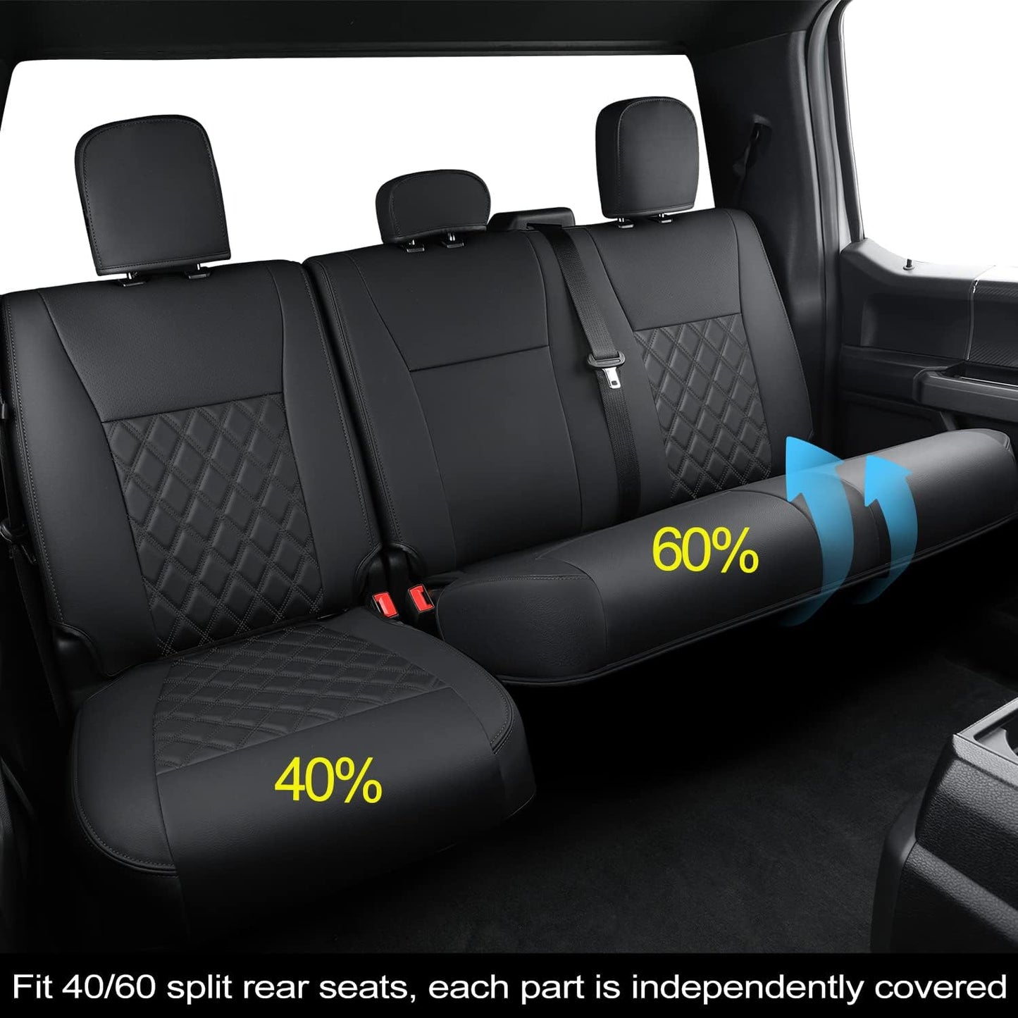 LUCKYMAN CLUB F150 SuperCrew 2009-2024 Custom Pickup Car Truck Seat Covers XLT, Waterproof Faux Leather, Full Coverage, Also Fit 2010-2024 F250/F350/F450