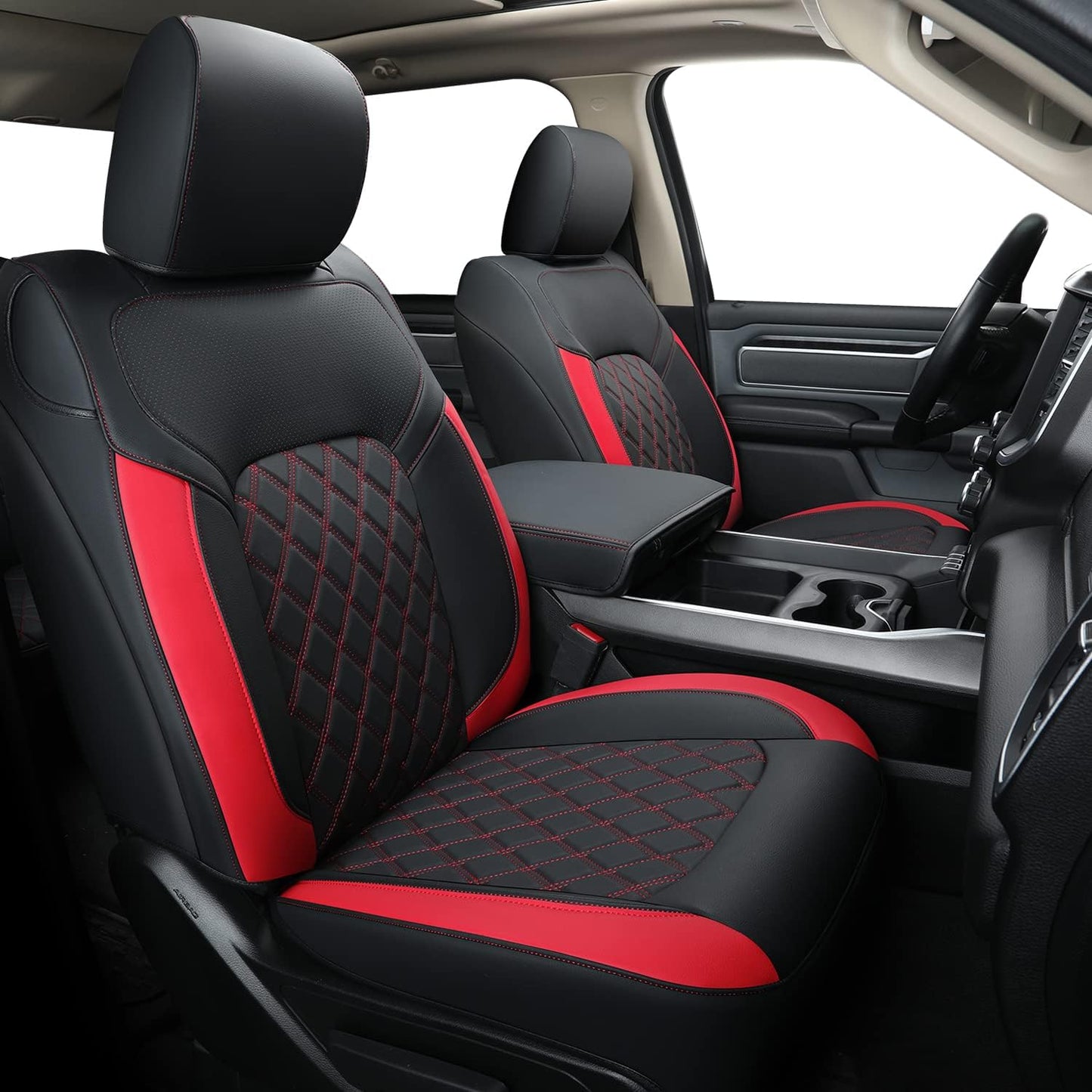 LUCKYMANCLUB Ram 1500Seat Covers,2011-2024,1500/2500/3500Crew Cab Waterproof Seat Covers FullSet, Custom Fit Ram Bighorn Laramie Limited Rebel Longhorn Pickup with 4/6 Split Rear Seat
