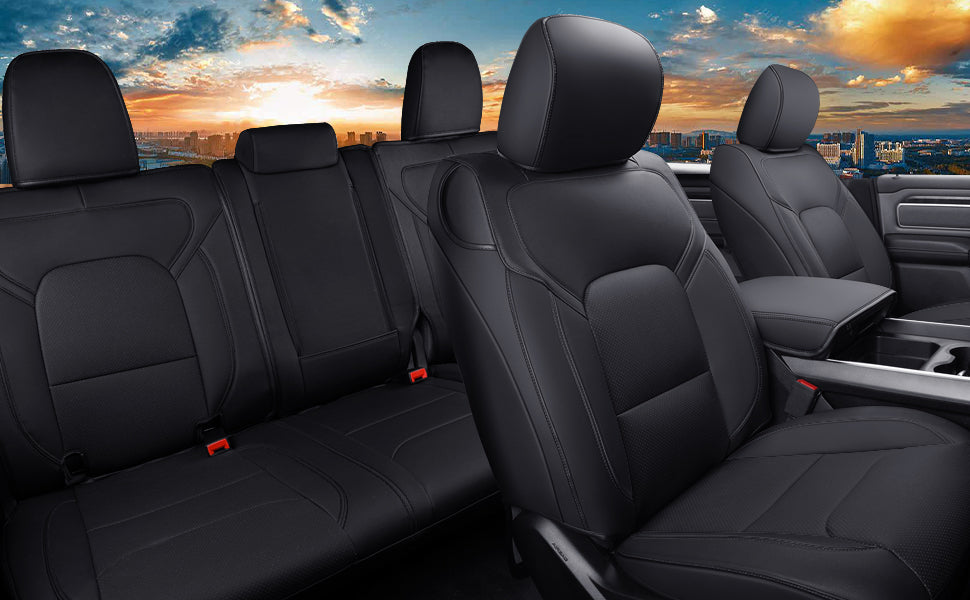 LUCKYMAN CLUB Ram 1500 2011-2019 2020 2021 2022 2023 2024 Crew Cab Waterproof Seat Covers FullSet, Custom Fit Ram Bighorn Laramie Limited Rebel Longhorn Pickup with 4/6 Split Rear Seat