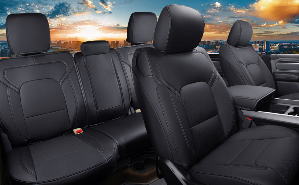 LUCKYMAN CLUB Ram 1500 2011-2019 2020 2021 2022 2023 2024 Crew Cab Waterproof Seat Covers FullSet, Custom Fit Ram Bighorn Laramie Limited Rebel Longhorn Pickup with 4/6 Split Rear Seat