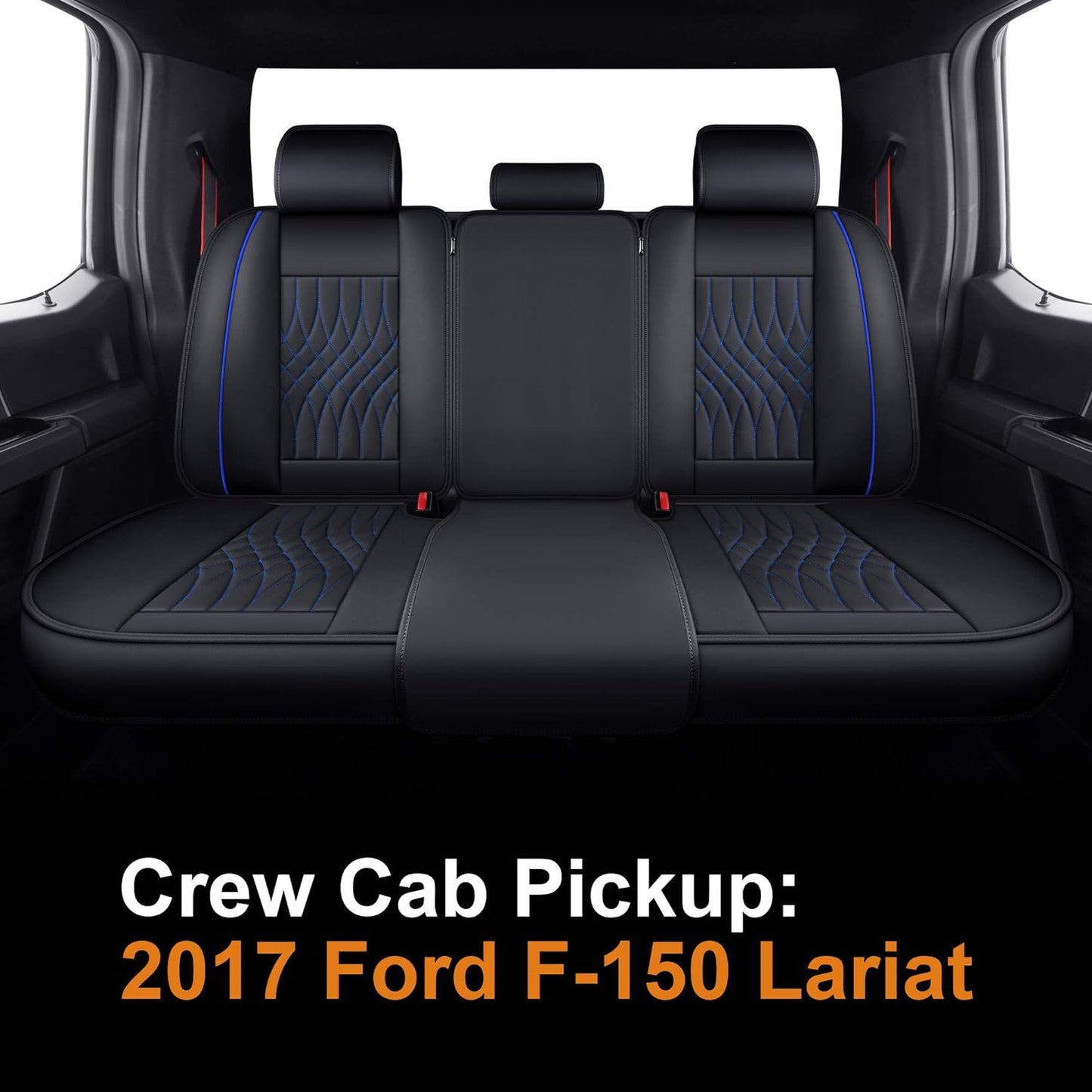 LUCKYMAN CLUB Seat Covers fit for Ford F150 Crew Cab from 2015 to 2024 and fit for F250 F350 F450 Crew Cab from 2017 to 2024 with Faux Leather