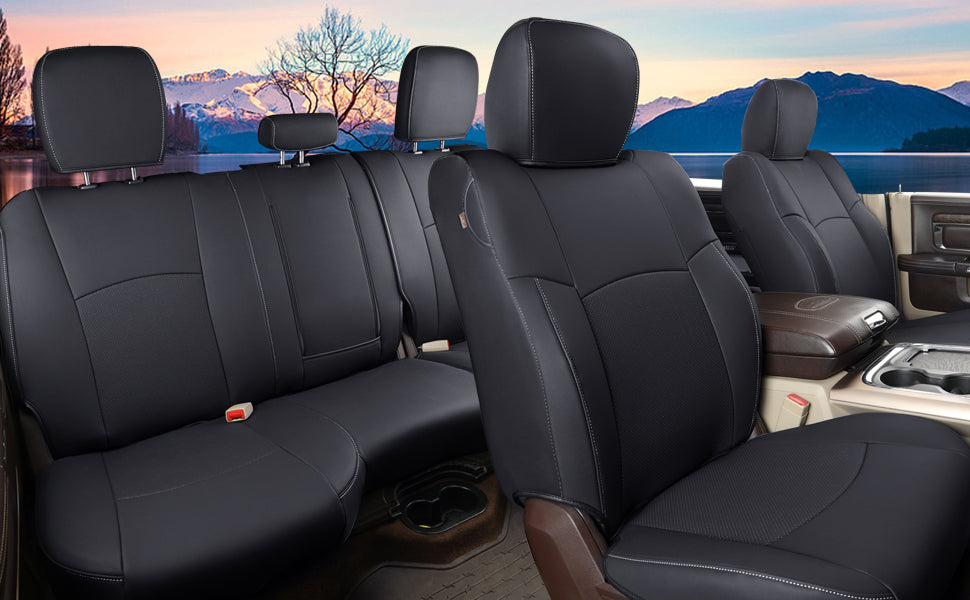 LUCKYMAN CLUB Ram 1500 2011-2019 2020 2021 2022 2023 2024 Crew Cab Waterproof Seat Covers FullSet, Custom Fit Ram Bighorn Laramie Limited Rebel Longhorn Pickup with 4/6 Split Rear Seat