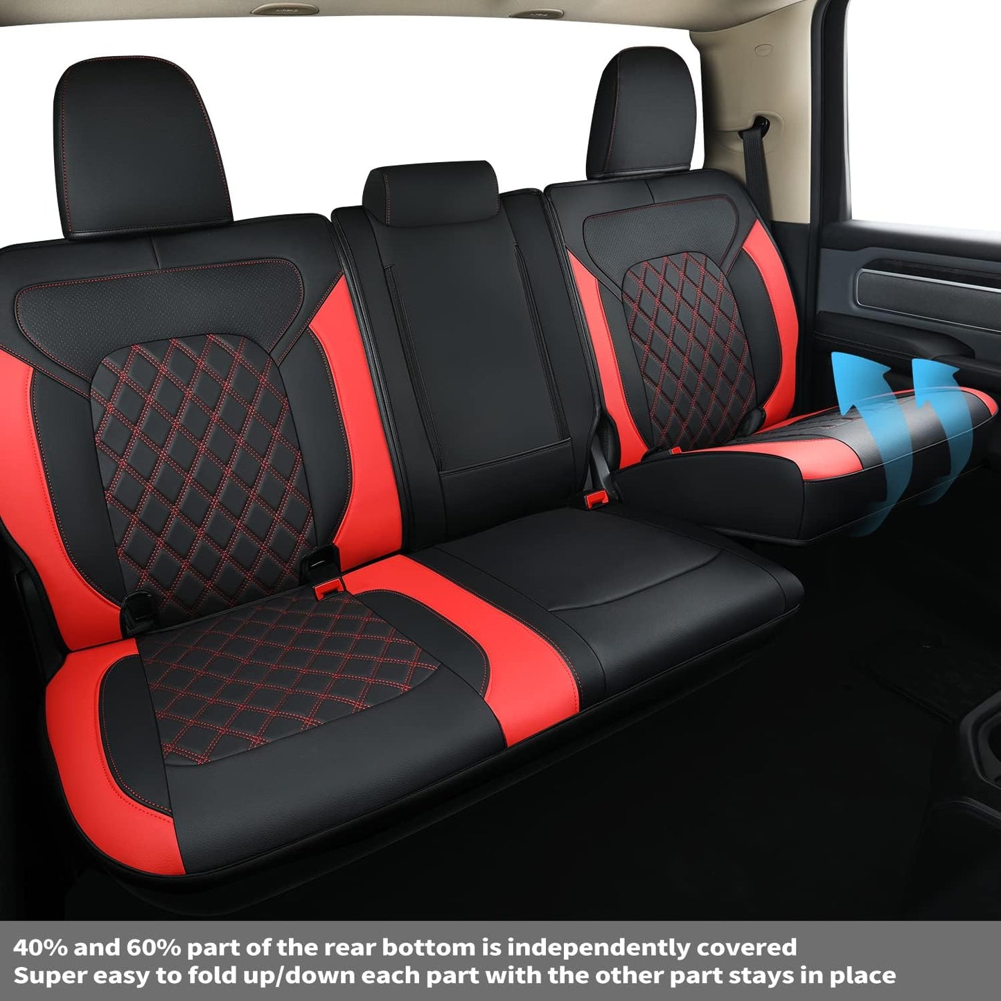 LUCKYMANCLUB Ram 1500Seat Covers,2011-2024,1500/2500/3500Crew Cab Waterproof Seat Covers FullSet, Custom Fit Ram Bighorn Laramie Limited Rebel Longhorn Pickup with 4/6 Split Rear Seat