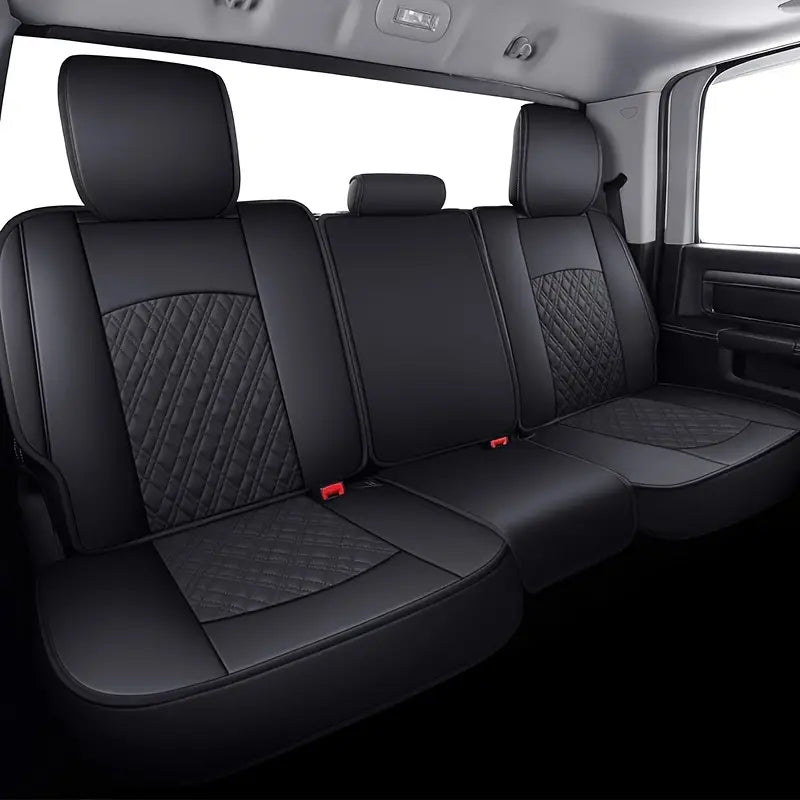 LUCKYMAN CLUB Dodge Ram Trucks Seat Covers Compatible with 2009-2024 1500 2010-2024 2500 3500 Crew Double Mega Quad Cab Tradesman Classic Laramie Bighorn Longhorn Full Set Black Red