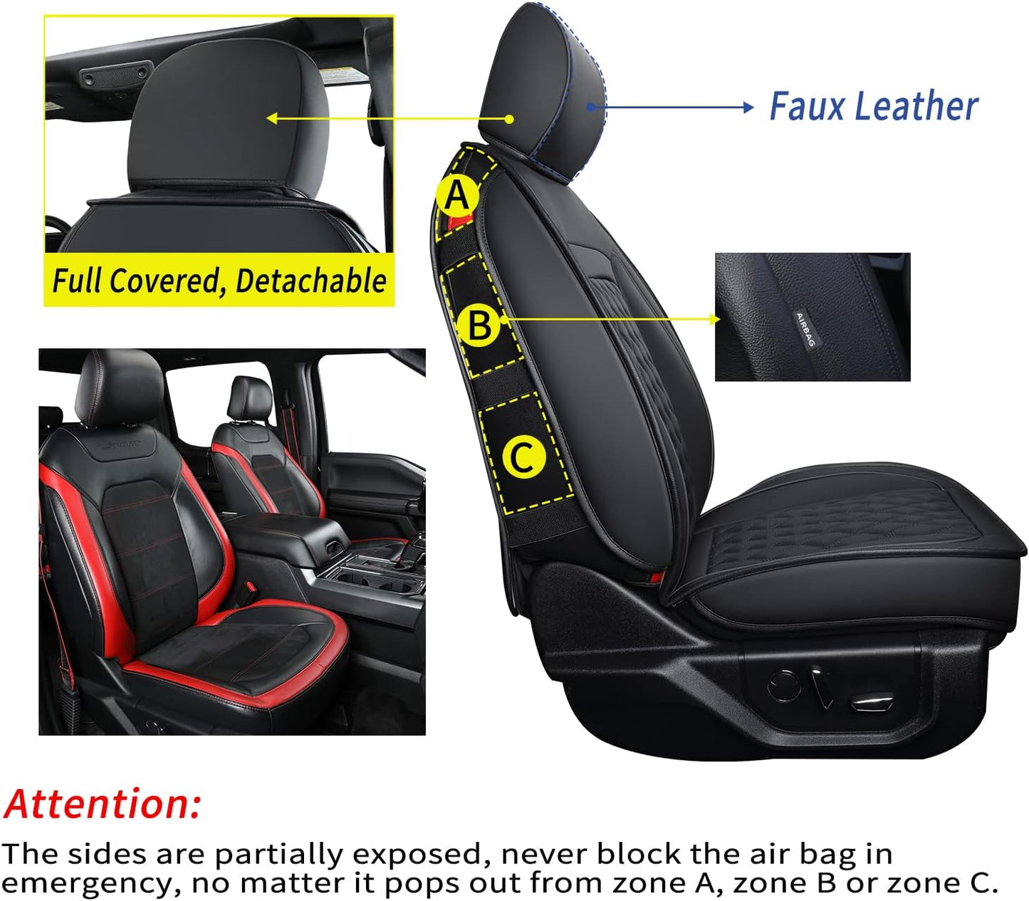 LUCKYMAN CLUB F150 Faux Leather Seat Covers Fit for 2015-2024 F150 SuperCrew and 2017-2024 F250 F350 F450 Super Duty Crew Cab Pickup Trucks