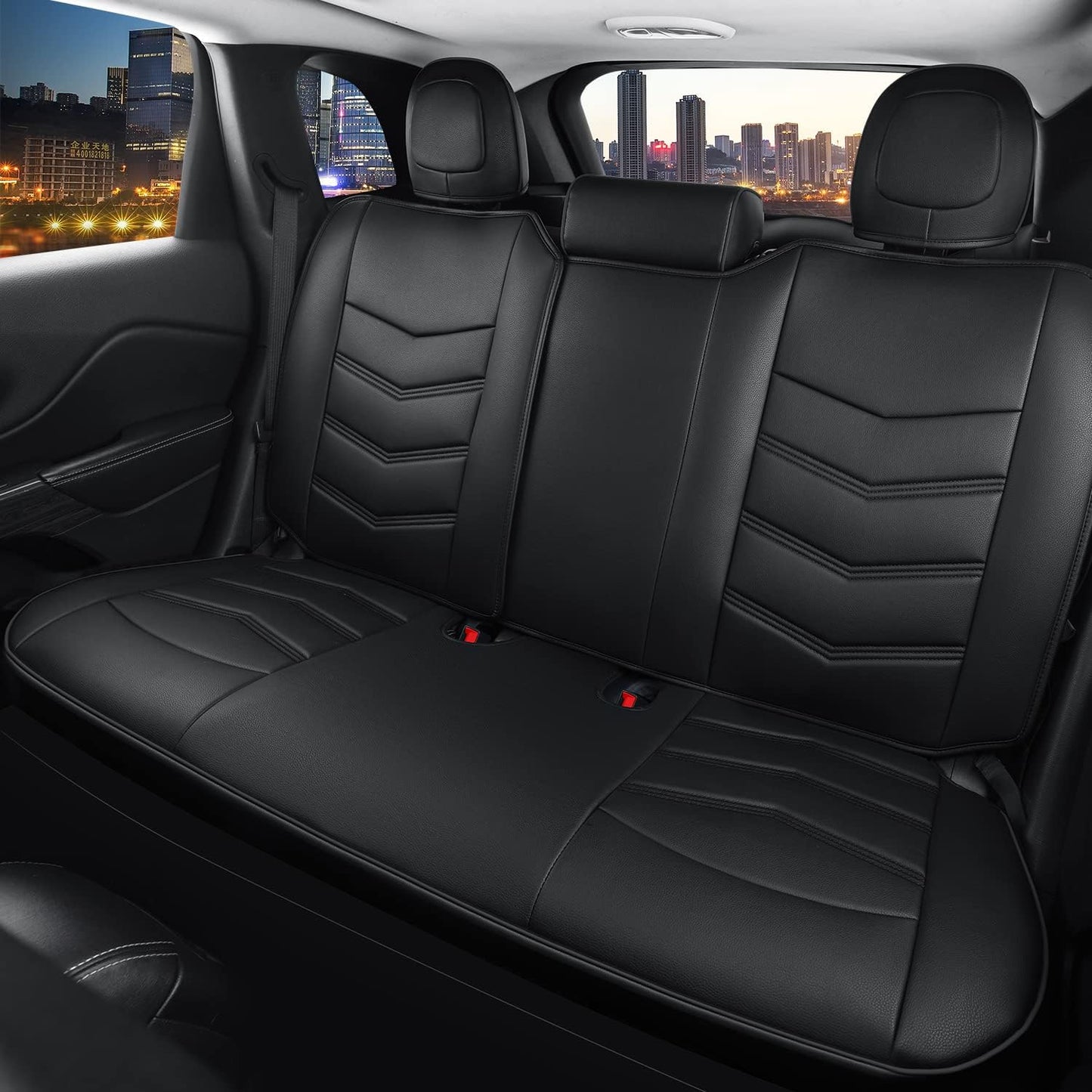 LUCKYMAN CLUB Jeep Cherokee Custom Seat Covers Fit 2014 2015 2016 2017 2018 2019 2020 2021 2022 2023 2024 years Cushions with Waterproof Faux Leather Car Accessories