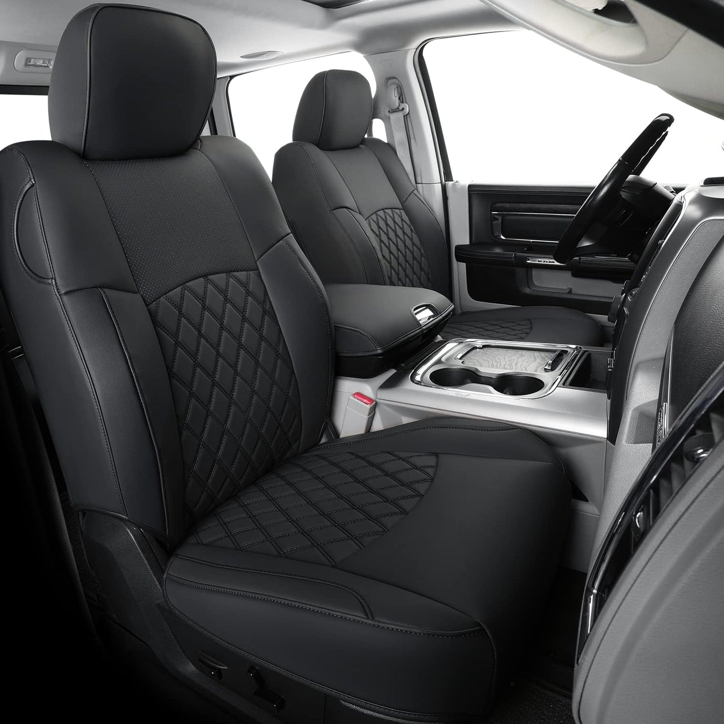 LUCKYMANCLUB Ram 1500Seat Covers,2011-2024,1500/2500/3500Crew Cab Waterproof Seat Covers FullSet, Custom Fit Ram Bighorn Laramie Limited Rebel Longhorn Pickup with 4/6 Split Rear Seat