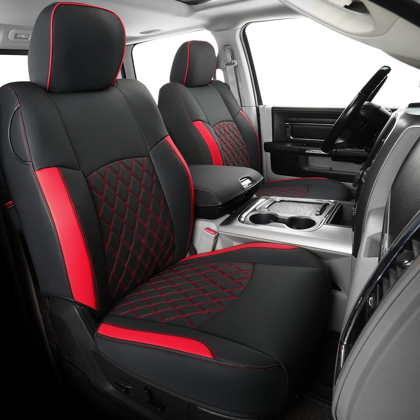 LUCKYMANCLUB Ram 1500Seat Covers,2011-2024,1500/2500/3500Crew Cab Waterproof Seat Covers FullSet, Custom Fit Ram Bighorn Laramie Limited Rebel Longhorn Pickup with 4/6 Split Rear Seat