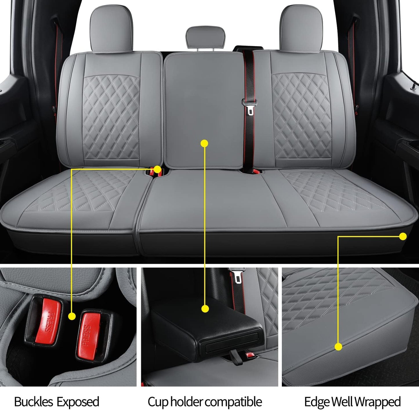 LUCKYMAN CLUB F150 Faux Leather Seat Covers Fit for 2015-2024 F150 SuperCrew and 2017-2024 F250 F350 F450 Super Duty Crew Cab Pickup Trucks