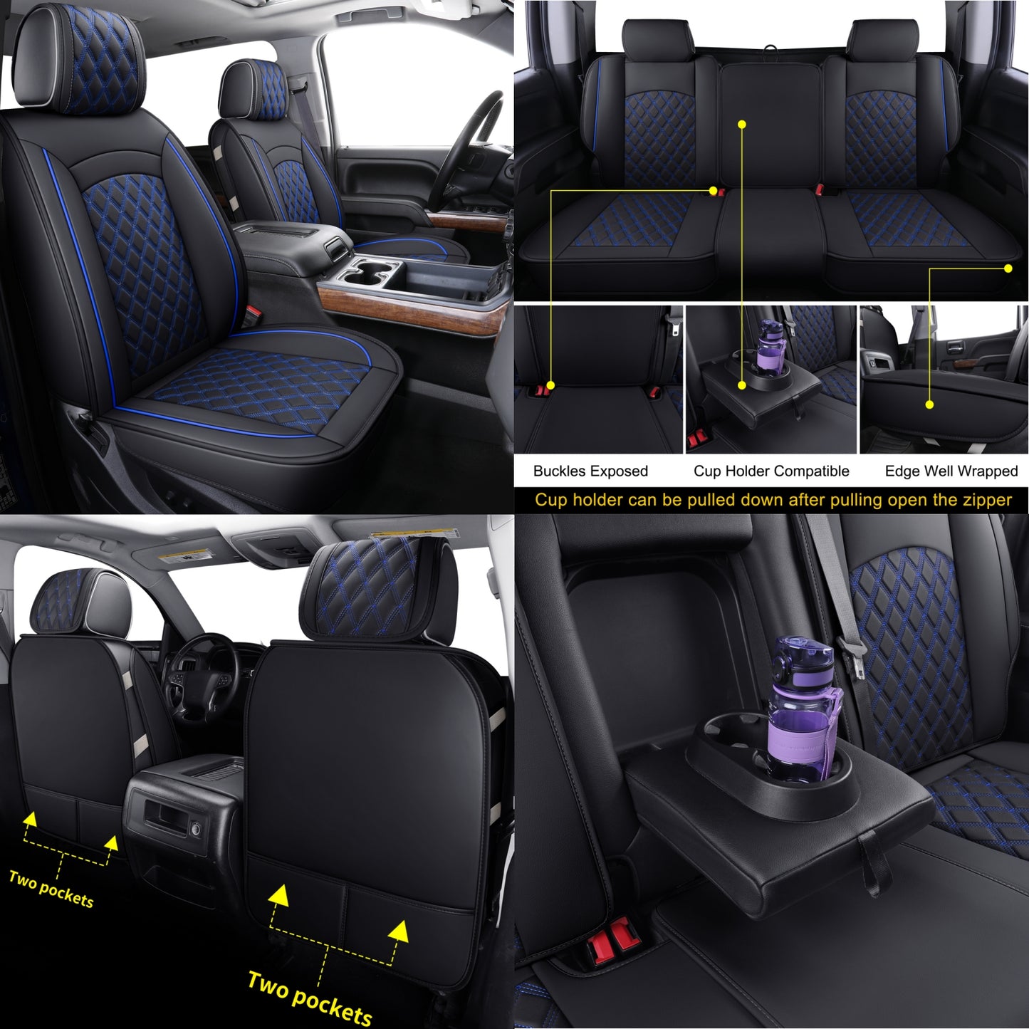 LUCKYMAN CLUB Chevy Silverado GMC Sierra Truck Seat Covers Trail Boss Z71 Pickup 2007-2024 1500 2500HD 3500HD Crew Double Extended Cab Waterproof Leather