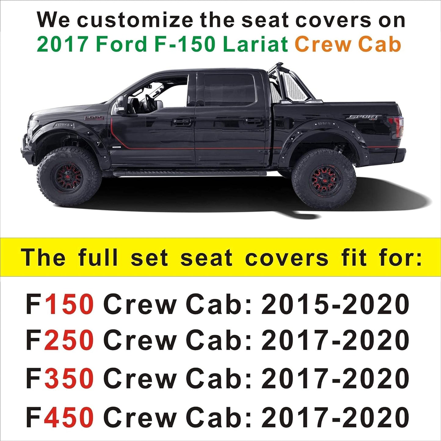 LUCKYMAN CLUB Seat Covers fit for Ford F150 Crew Cab from 2015 to 2024 and fit for F250 F350 F450 Crew Cab from 2017 to 2024 with Faux Leather