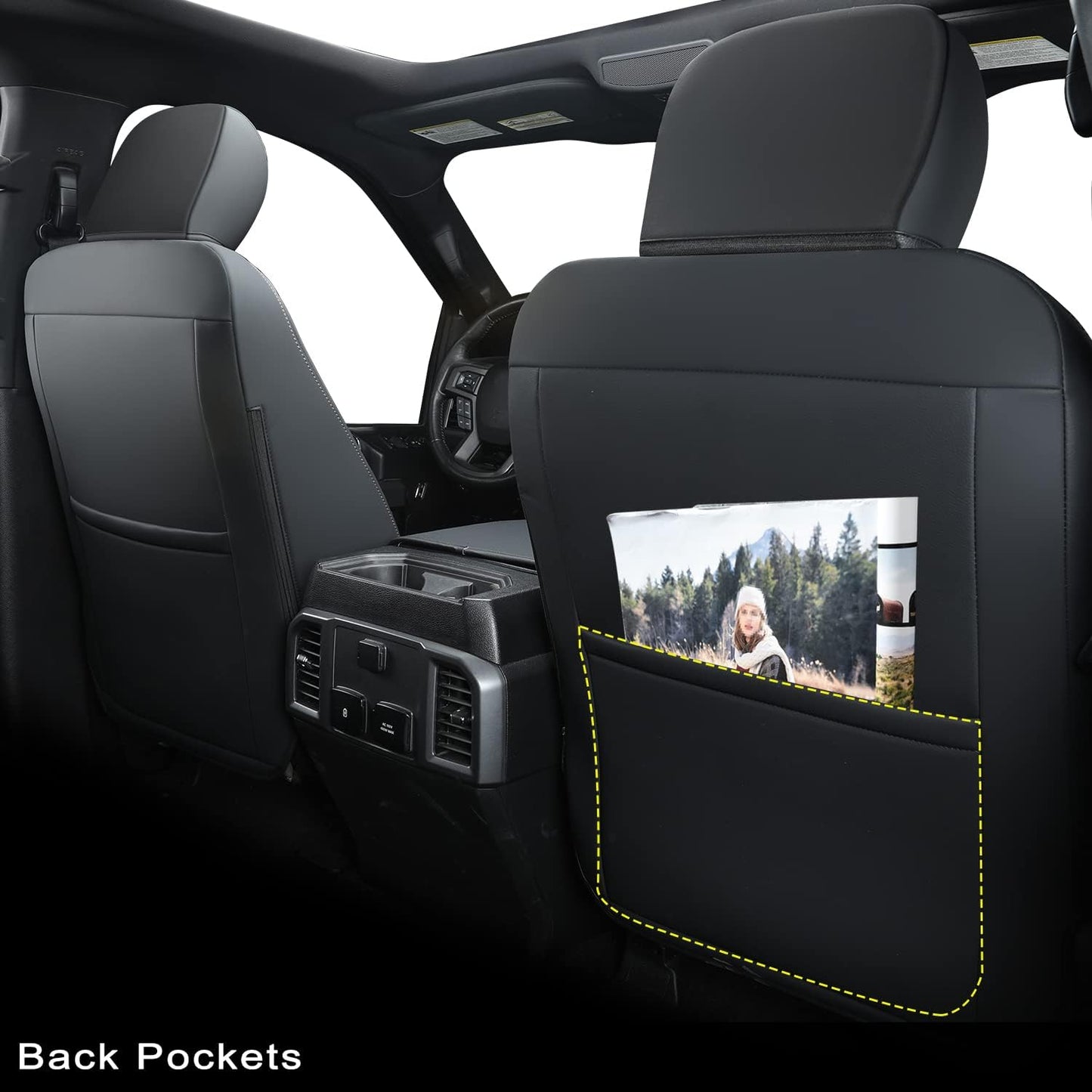 LUCKYMAN CLUB F150 SuperCrew 2009-2024 Custom Pickup Car Truck Seat Covers XLT, Waterproof Faux Leather, Full Coverage, Also Fit 2010-2024 F250/F350/F450
