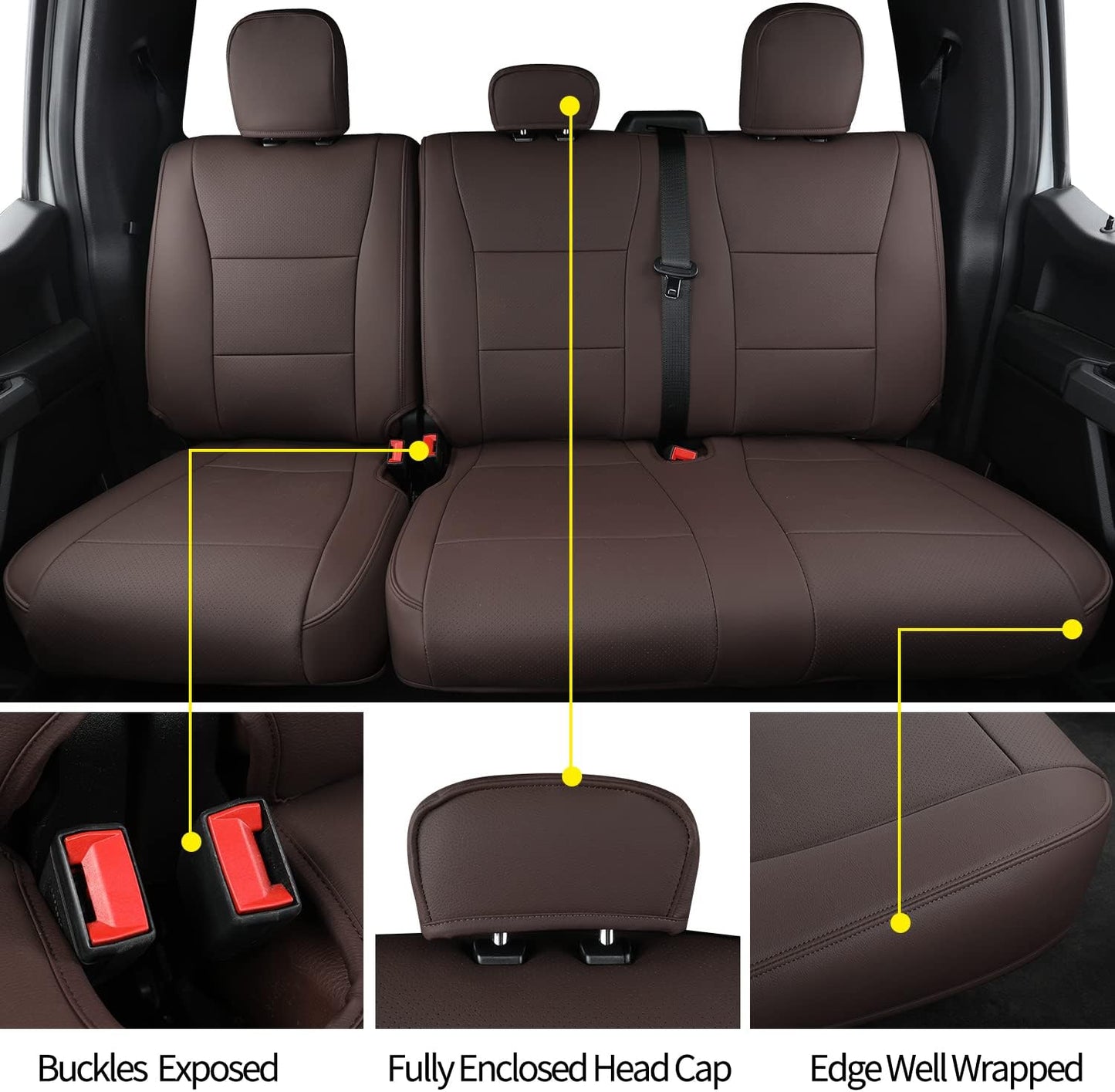 LUCKYMANCLUB F150 Faux Leather Seat Covers, Custom fit 2015-2024 Ford F150 SuperCrew, and 2017-2024 F250 F350 F450 Super Duty Crew Cab